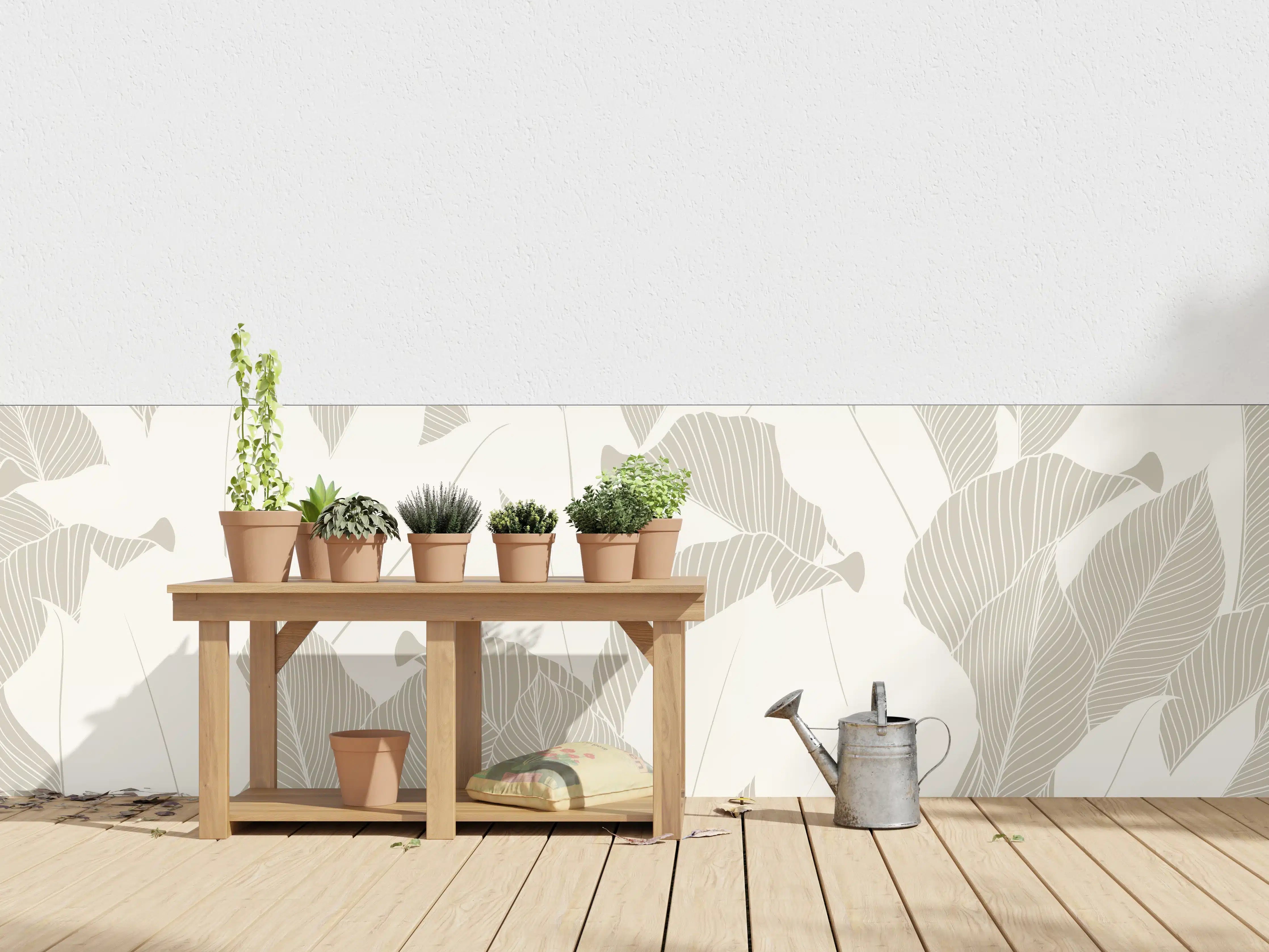 Wandverkleidung außen - Elegantes Grau-Weiß Blattmuster