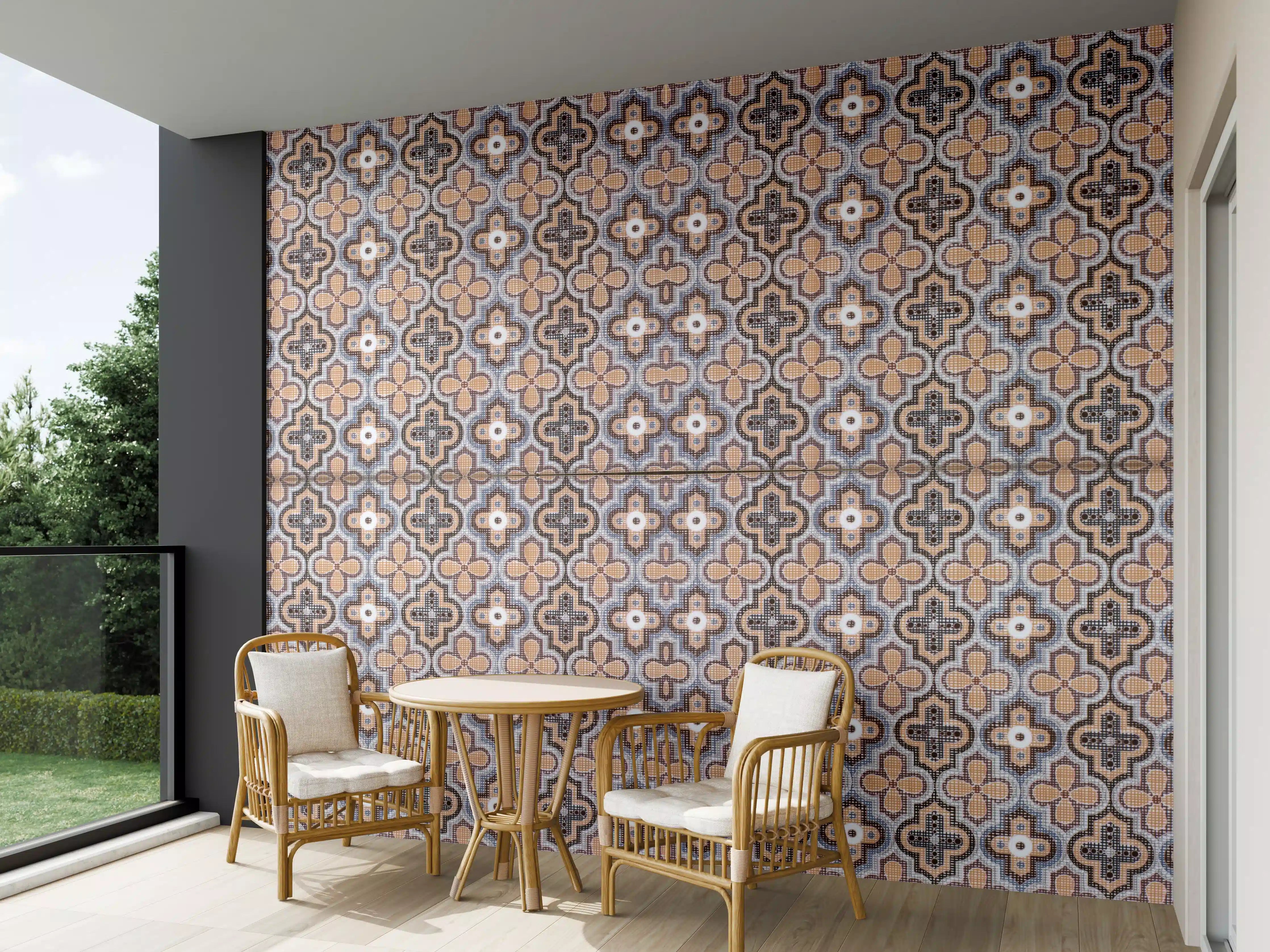 Wandverkleidung außen - Elegantes, geometrisches Mosaik in neutralen Tönen