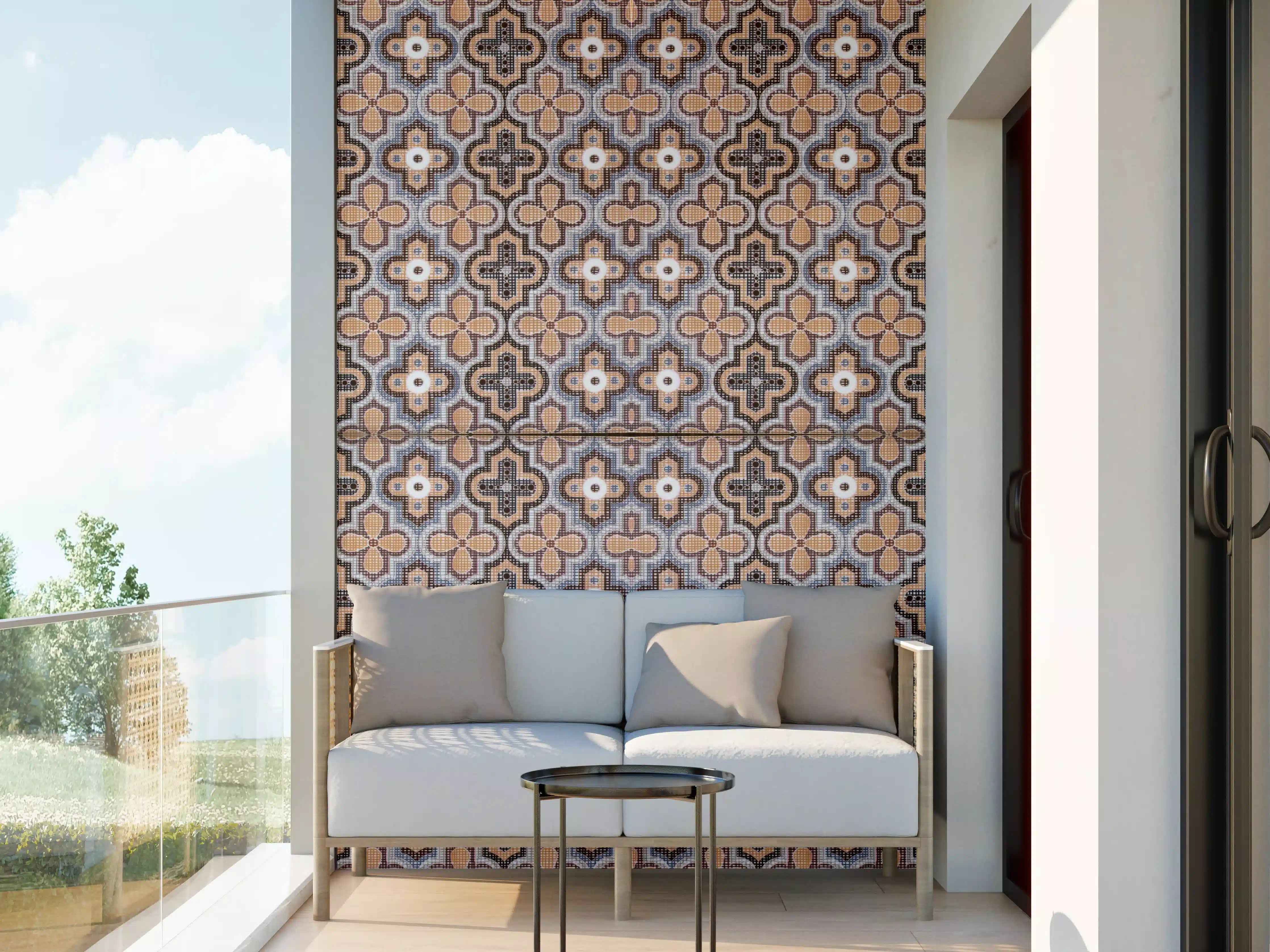 Wandverkleidung außen - Elegantes, geometrisches Mosaik in neutralen Tönen