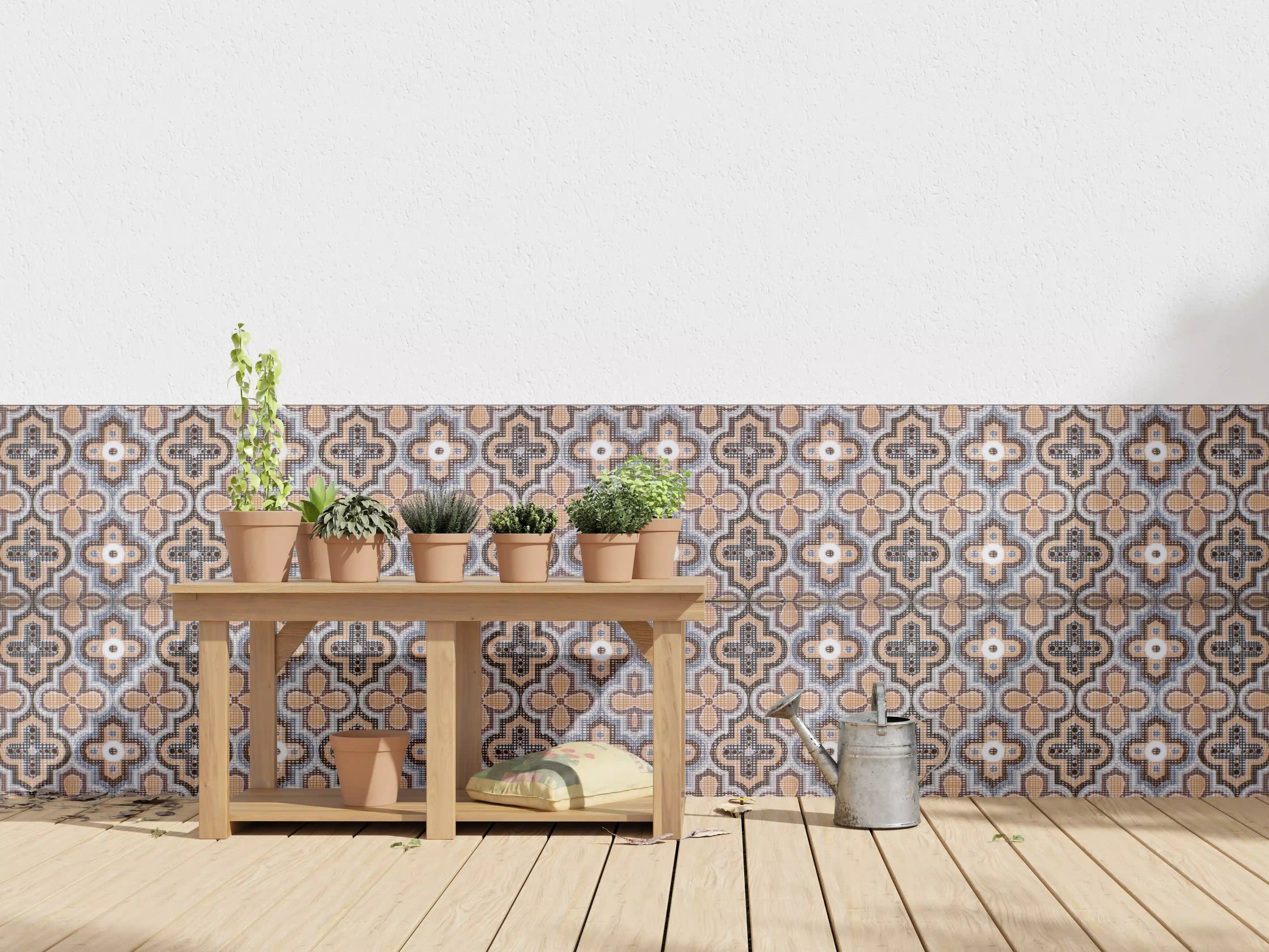 Wandverkleidung außen - Elegantes, geometrisches Mosaik in neutralen Tönen