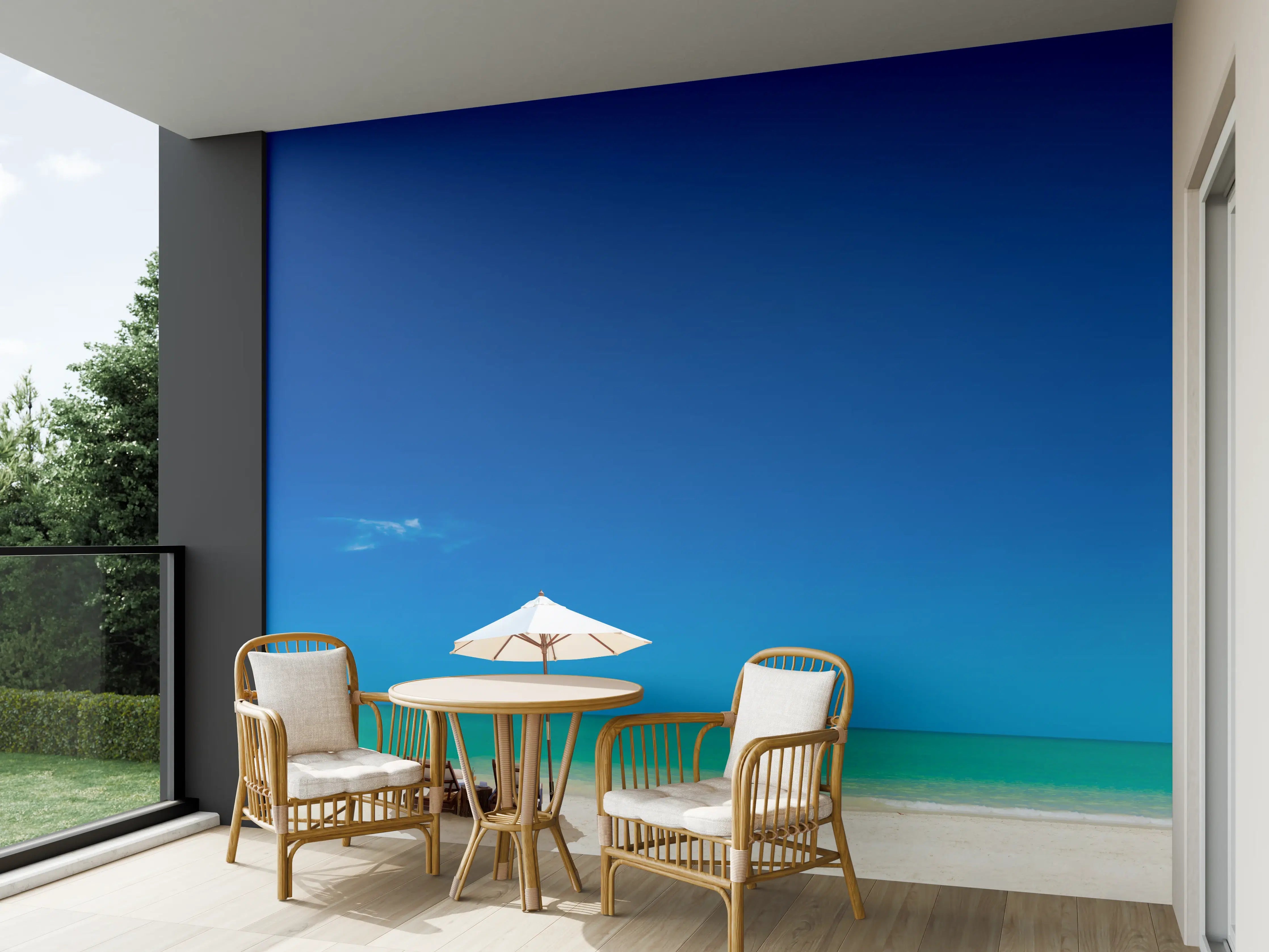 Wandverkleidung außen - Entspannender Strand mit Sonnenschirm