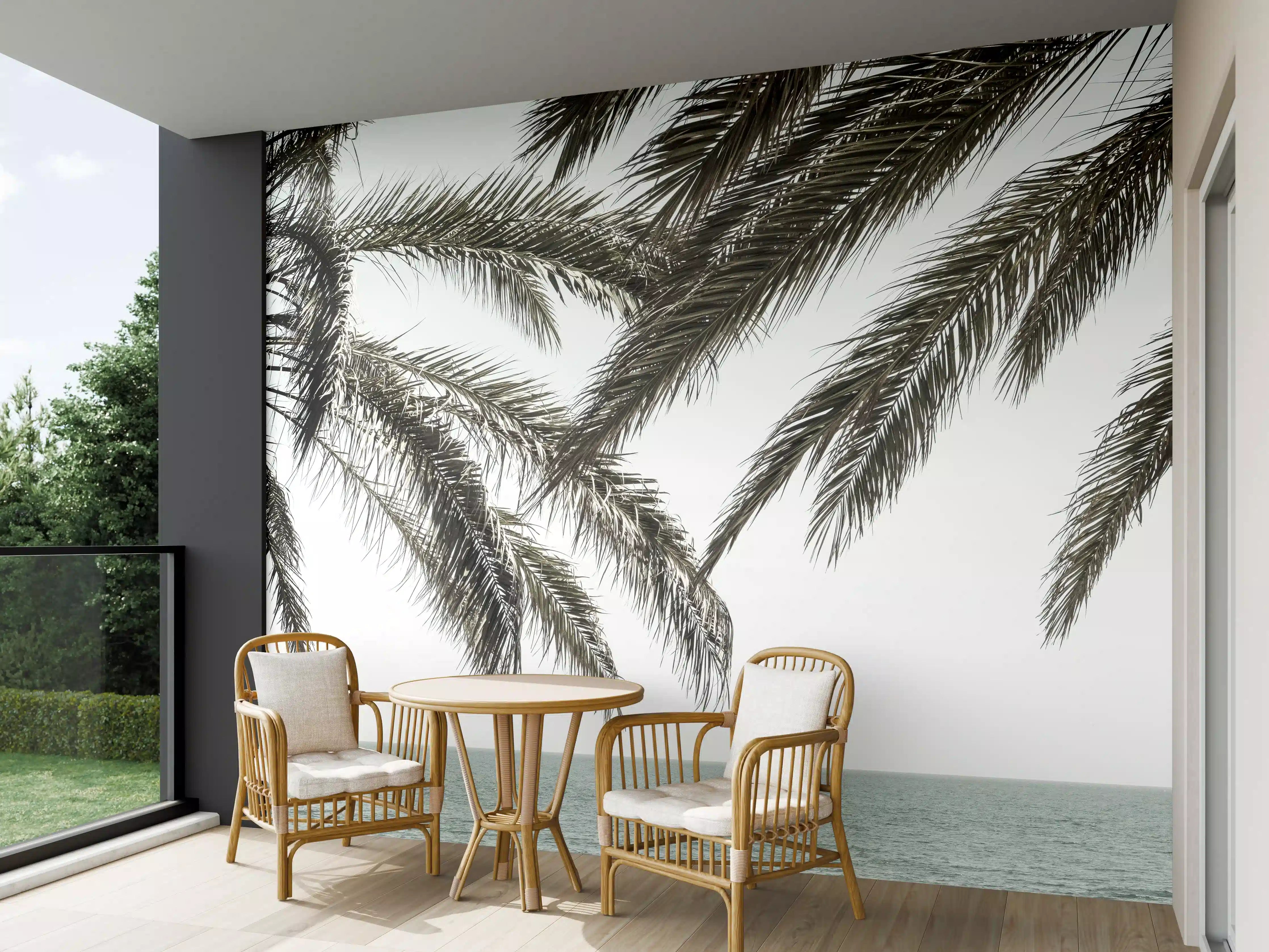 Wandverkleidung außen - Entspannter Blick auf das Meer mit Palmen