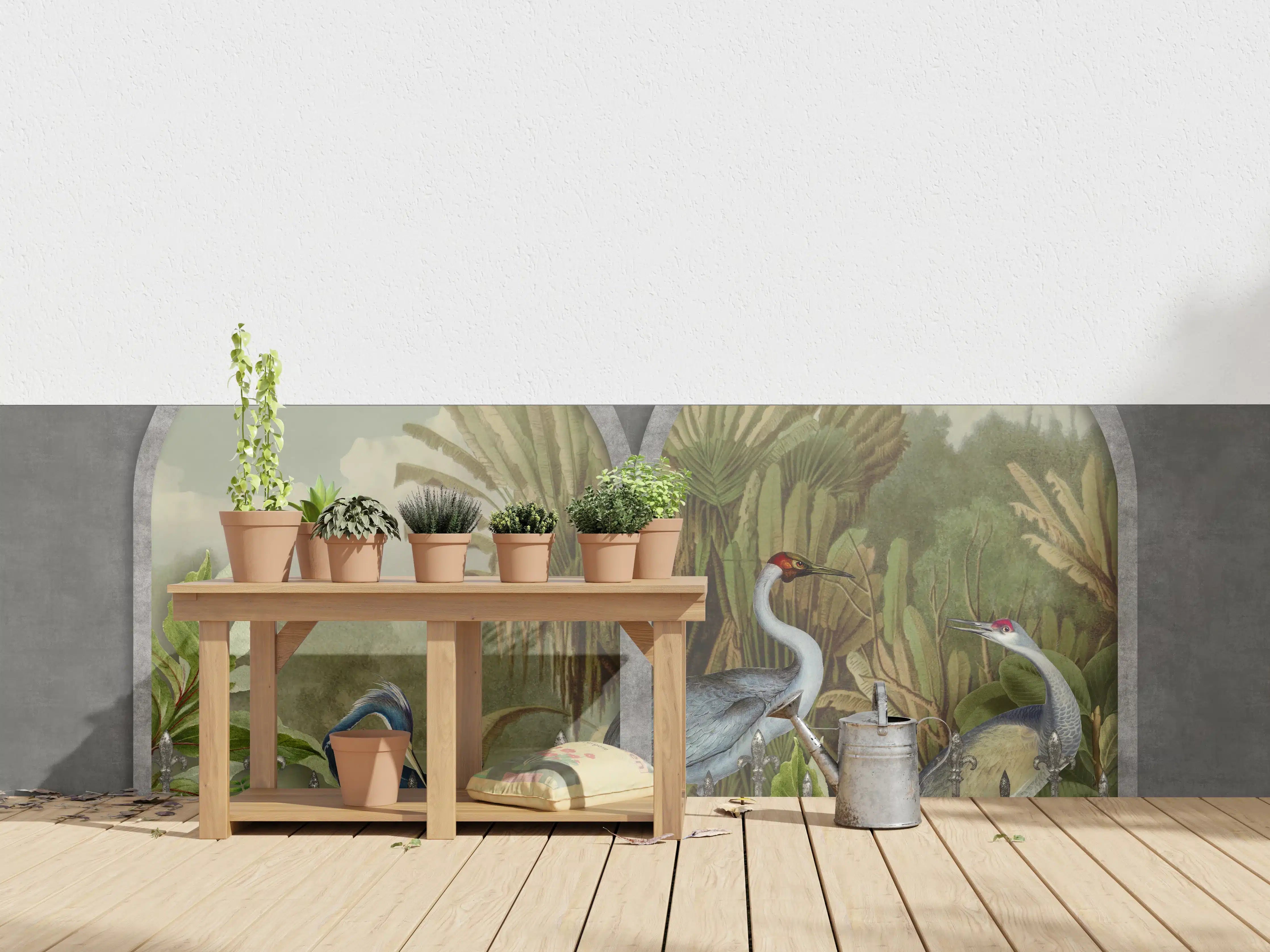 Wandverkleidung außen - Exotische Kraniche Naturpanorama