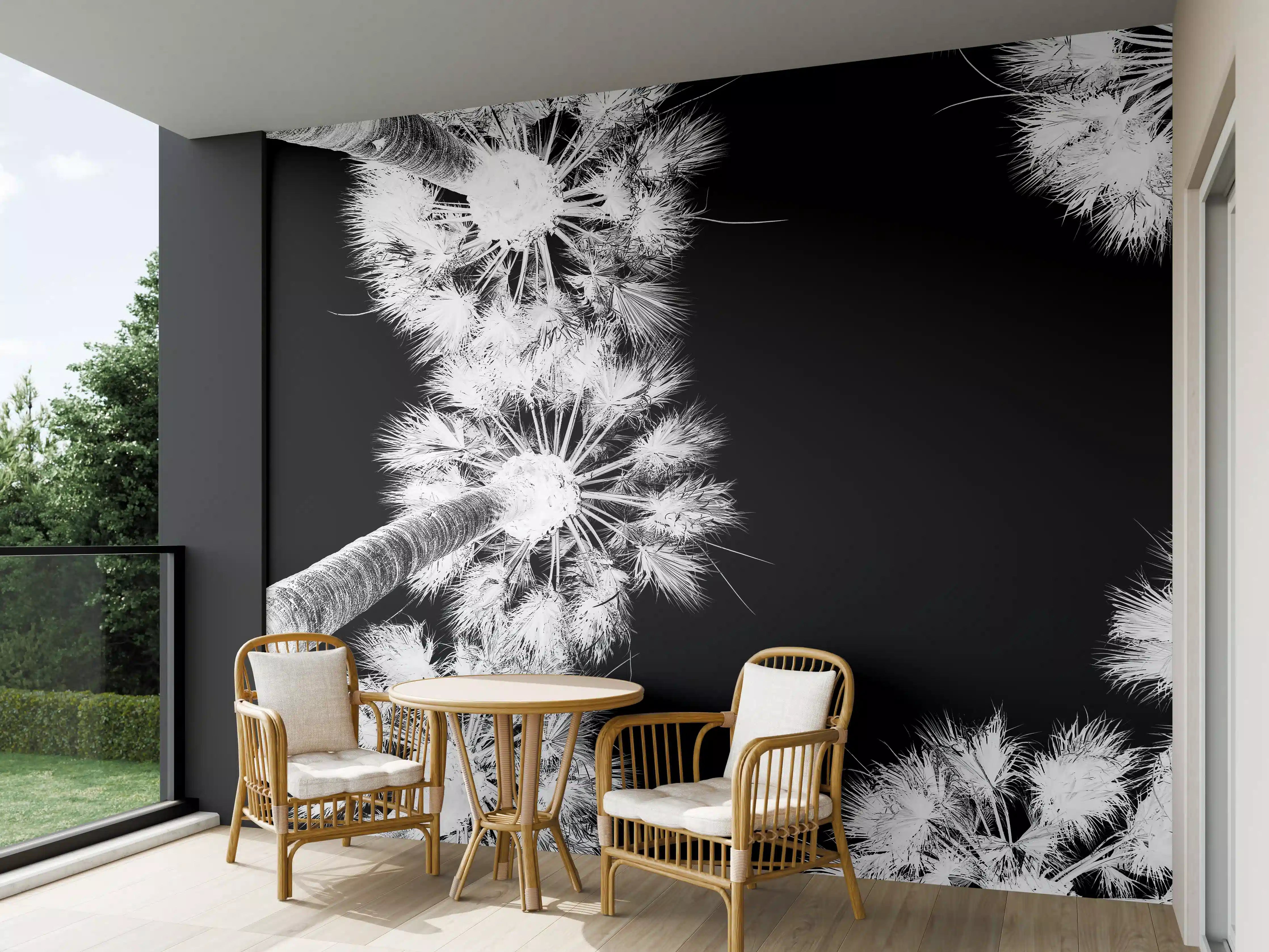 Wandverkleidung außen - Exotische Palmen - Schwarz-weiß