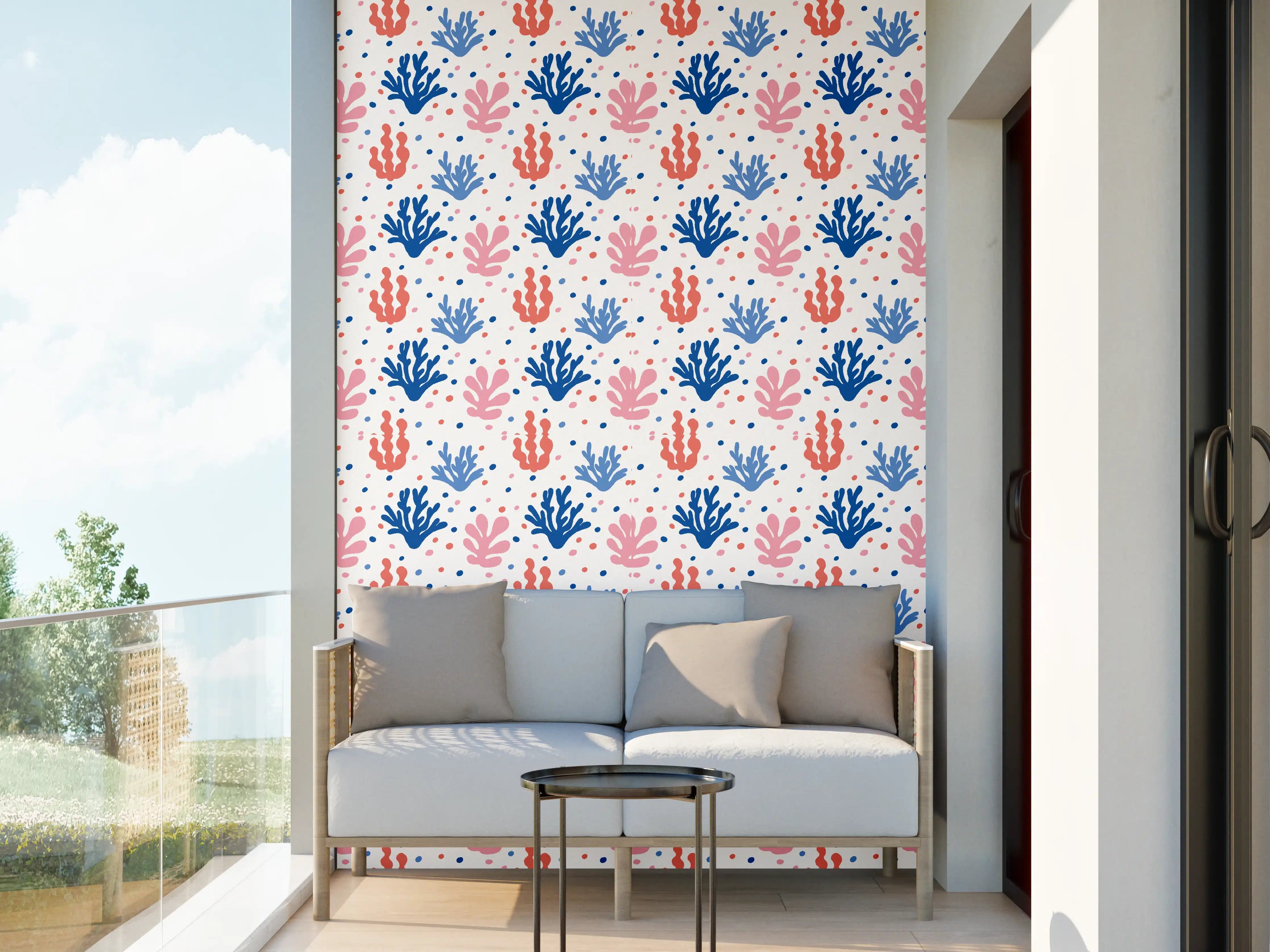 Wandverkleidung außen - Exotisches Korallen-Design in Blau und Rosa