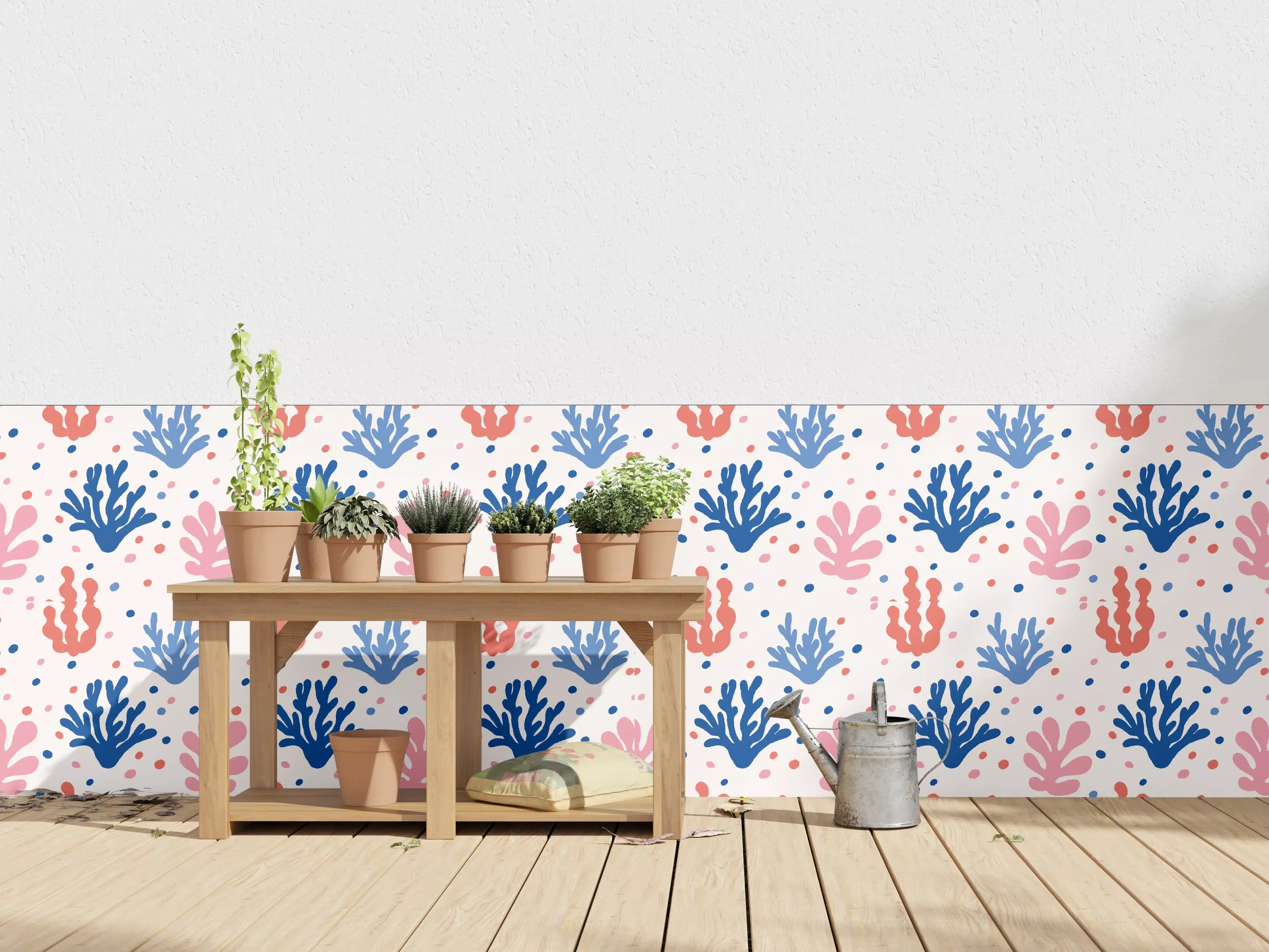 Wandverkleidung außen - Exotisches Korallen-Design in Blau und Rosa