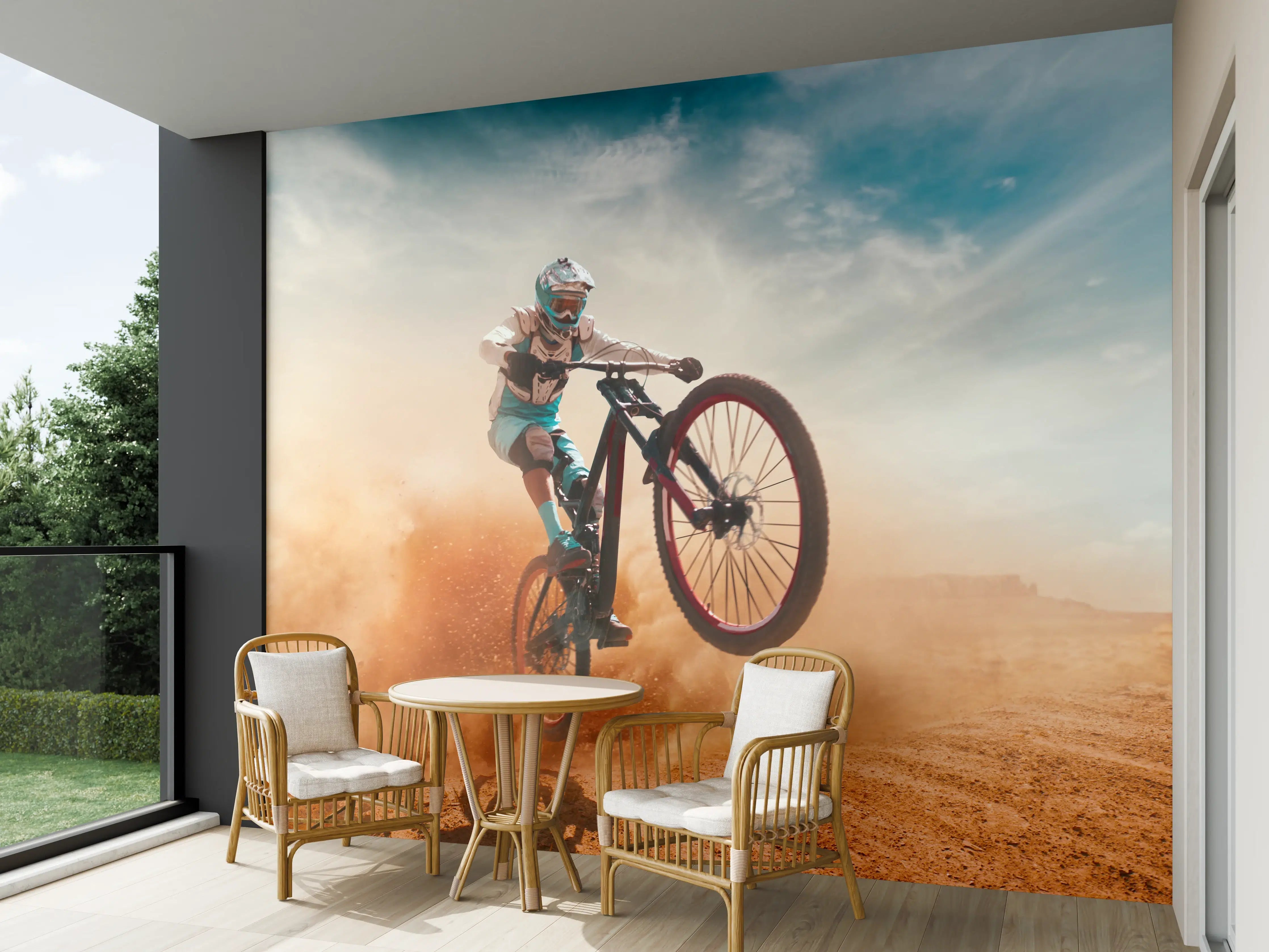 Wandverkleidung außen - Fahrrad Fahrer - Wüstenlandschaft