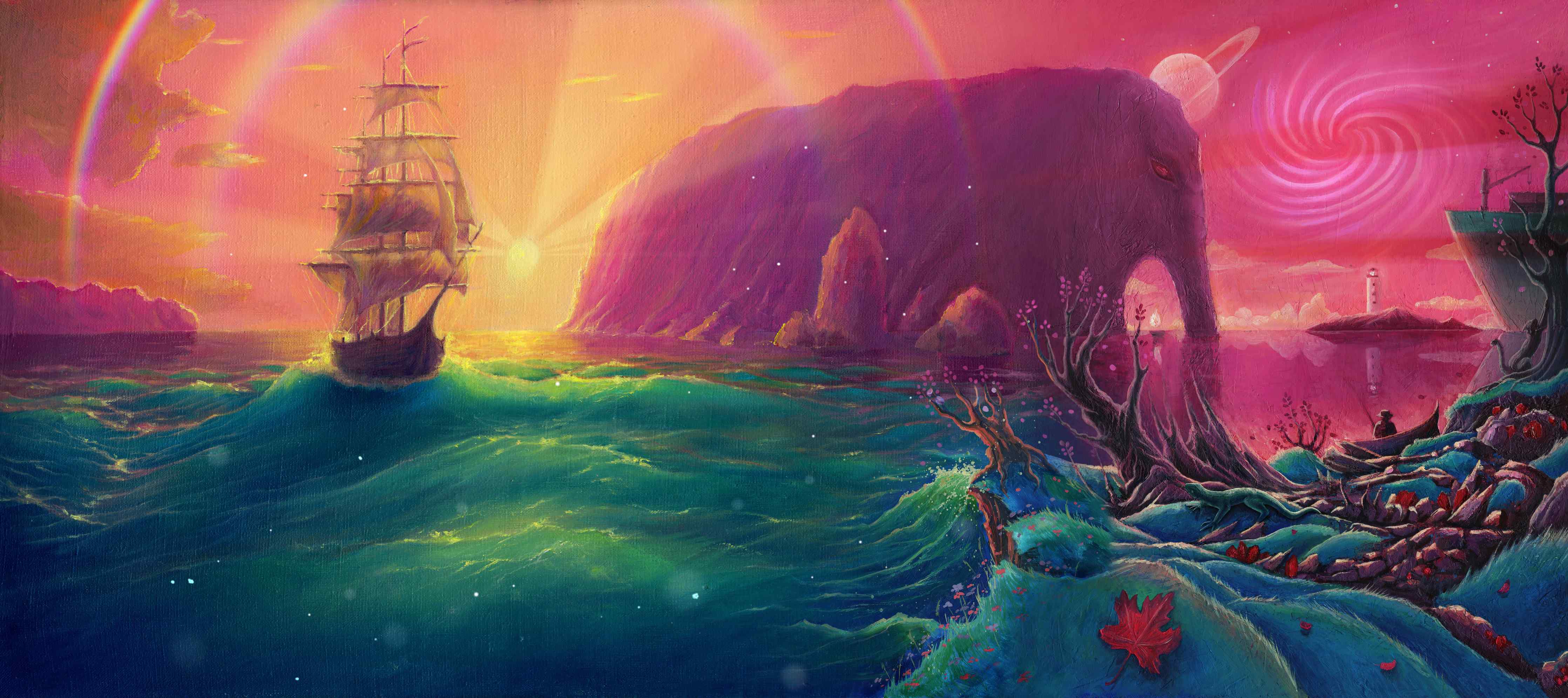 Wandverkleidung außen-Fantasy Ölgemälde-Sonnenuntergang Meer