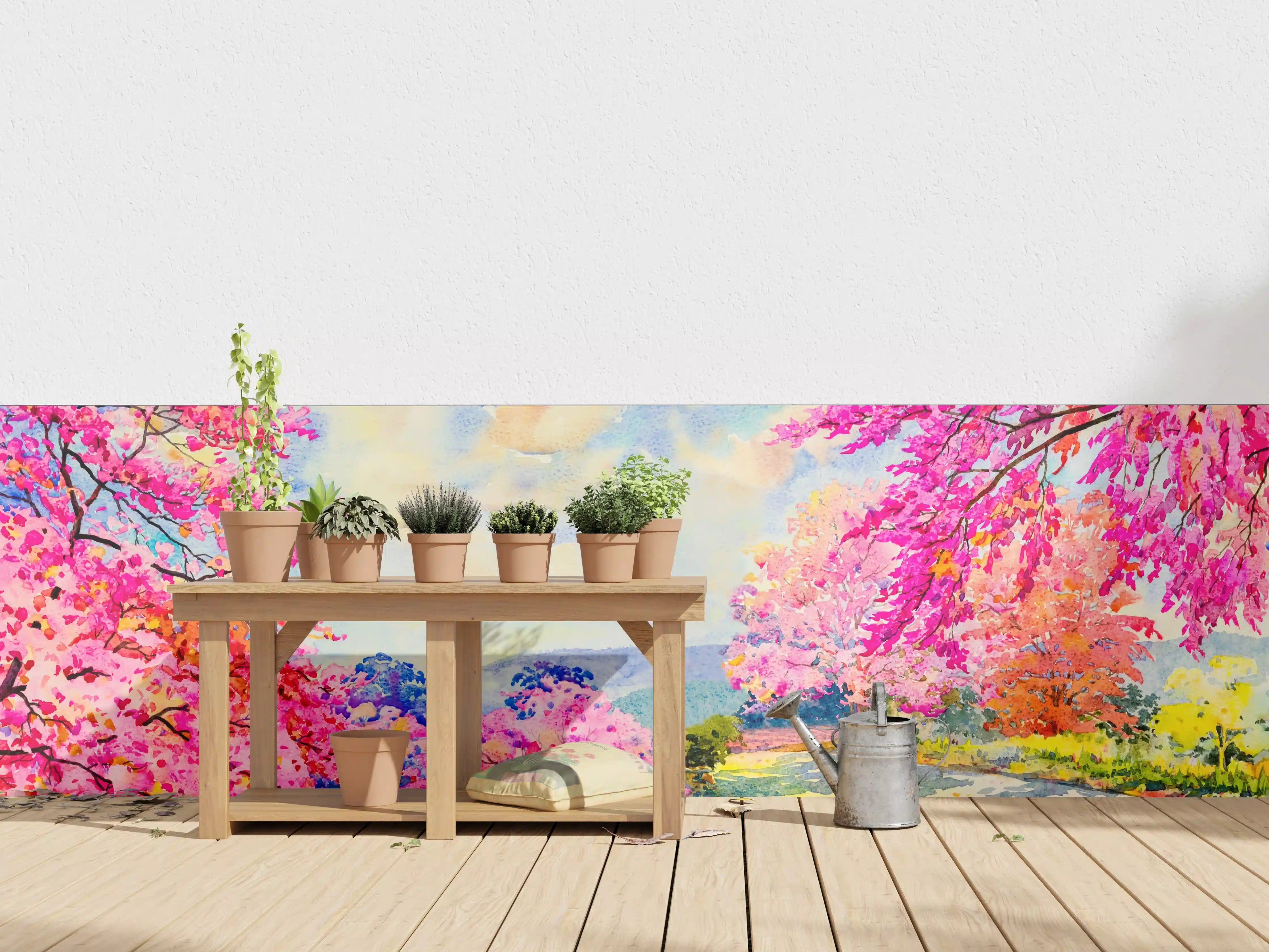 Wandverkleidung außen - Farbenfrohe Aquarell-Blumenlandschaft