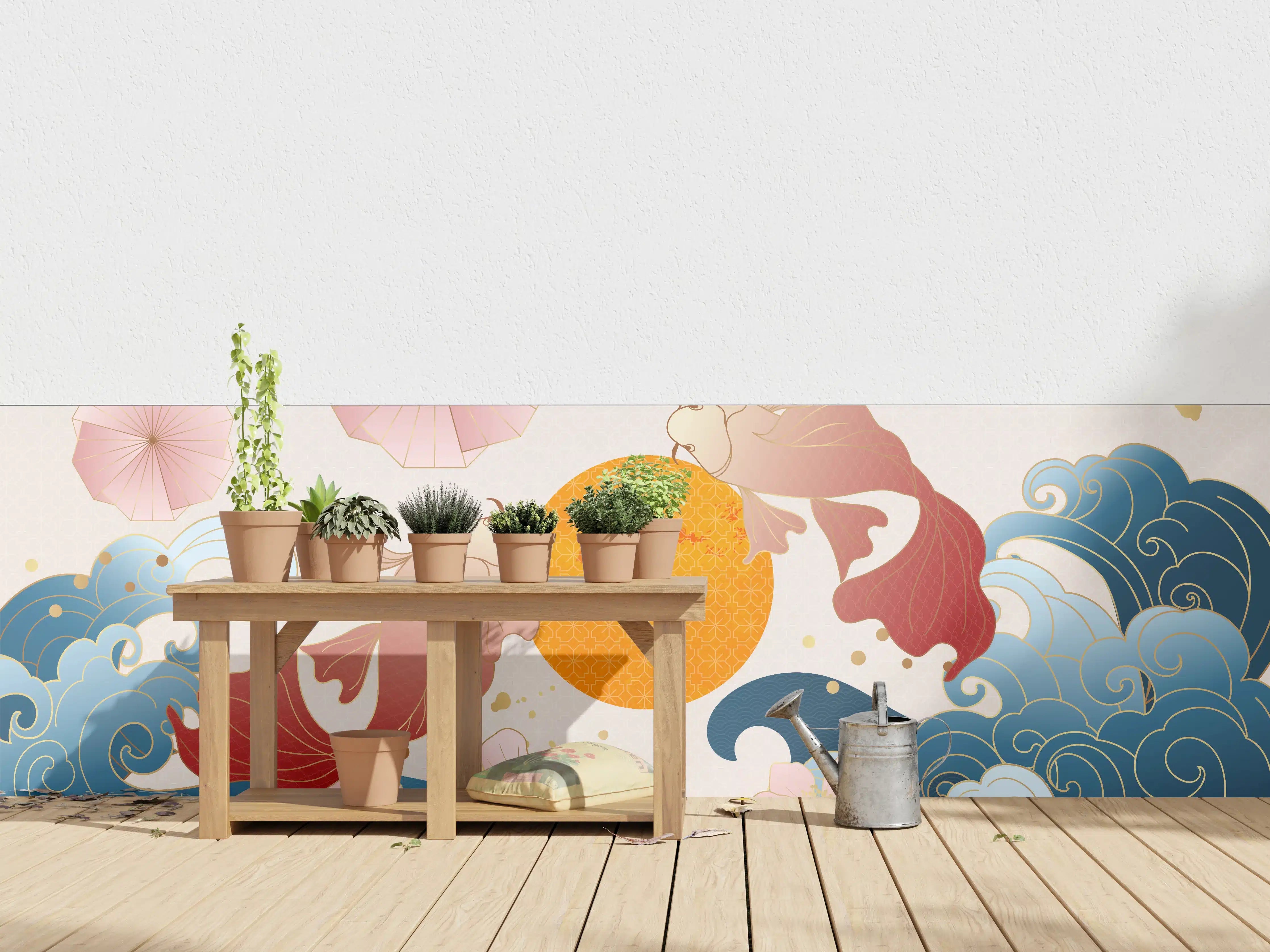 Wandverkleidung außen - Farbenfrohe Koi-Illustration