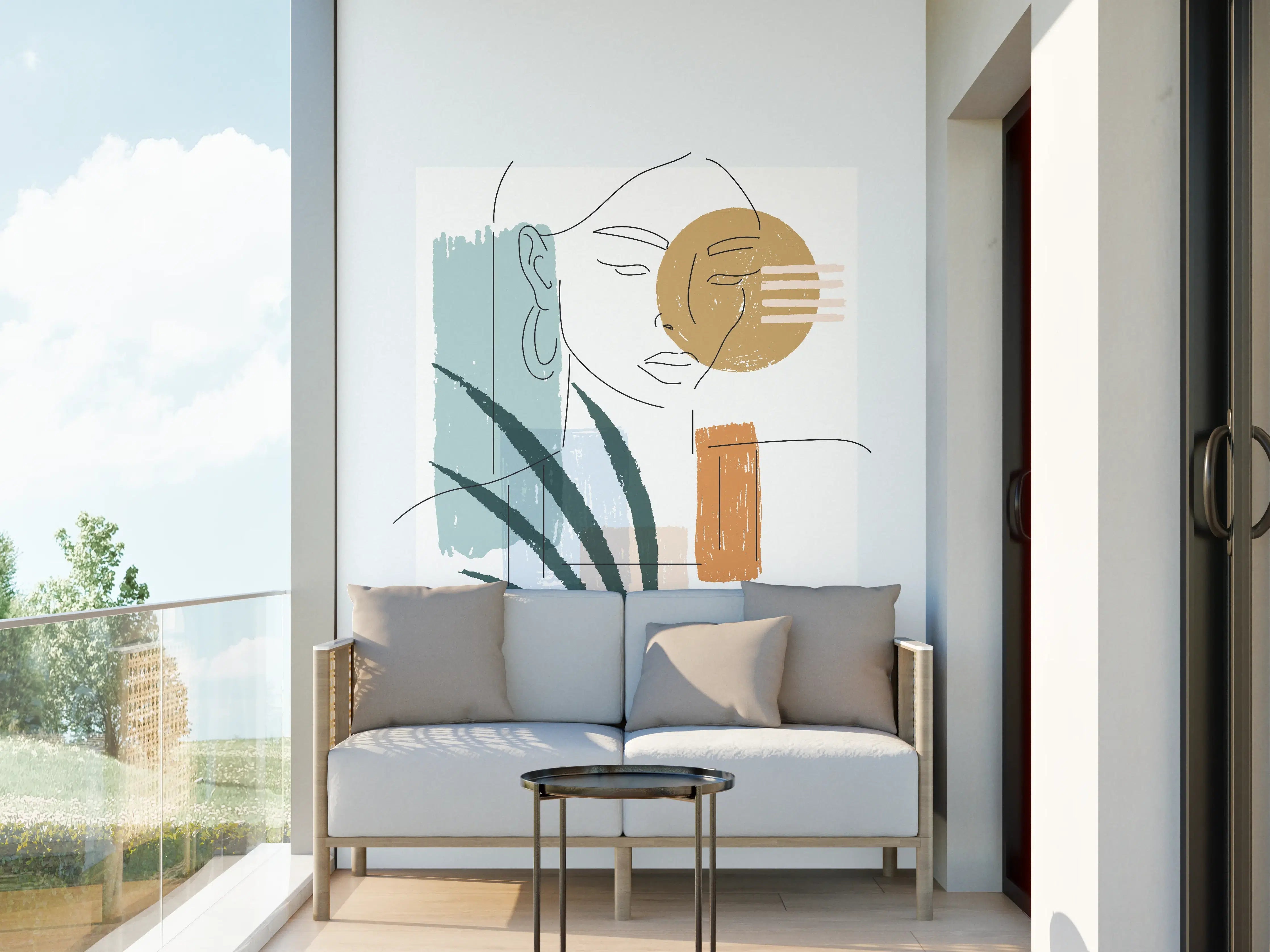 Wandverkleidung außen - Farbenfrohe Linienkunst Figur