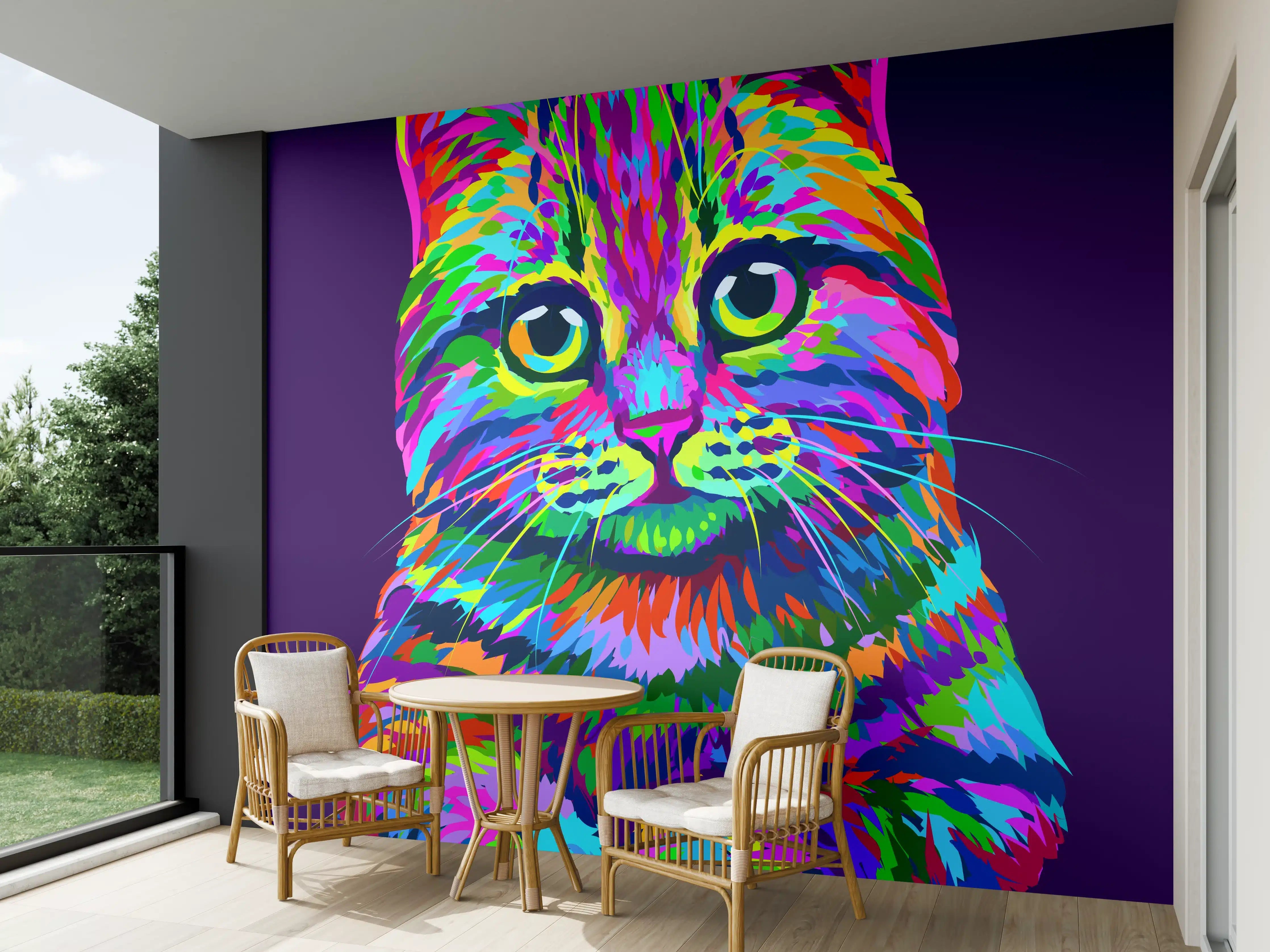 Wandverkleidung außen - Farbenfrohe Neon-Katzen-Illustration