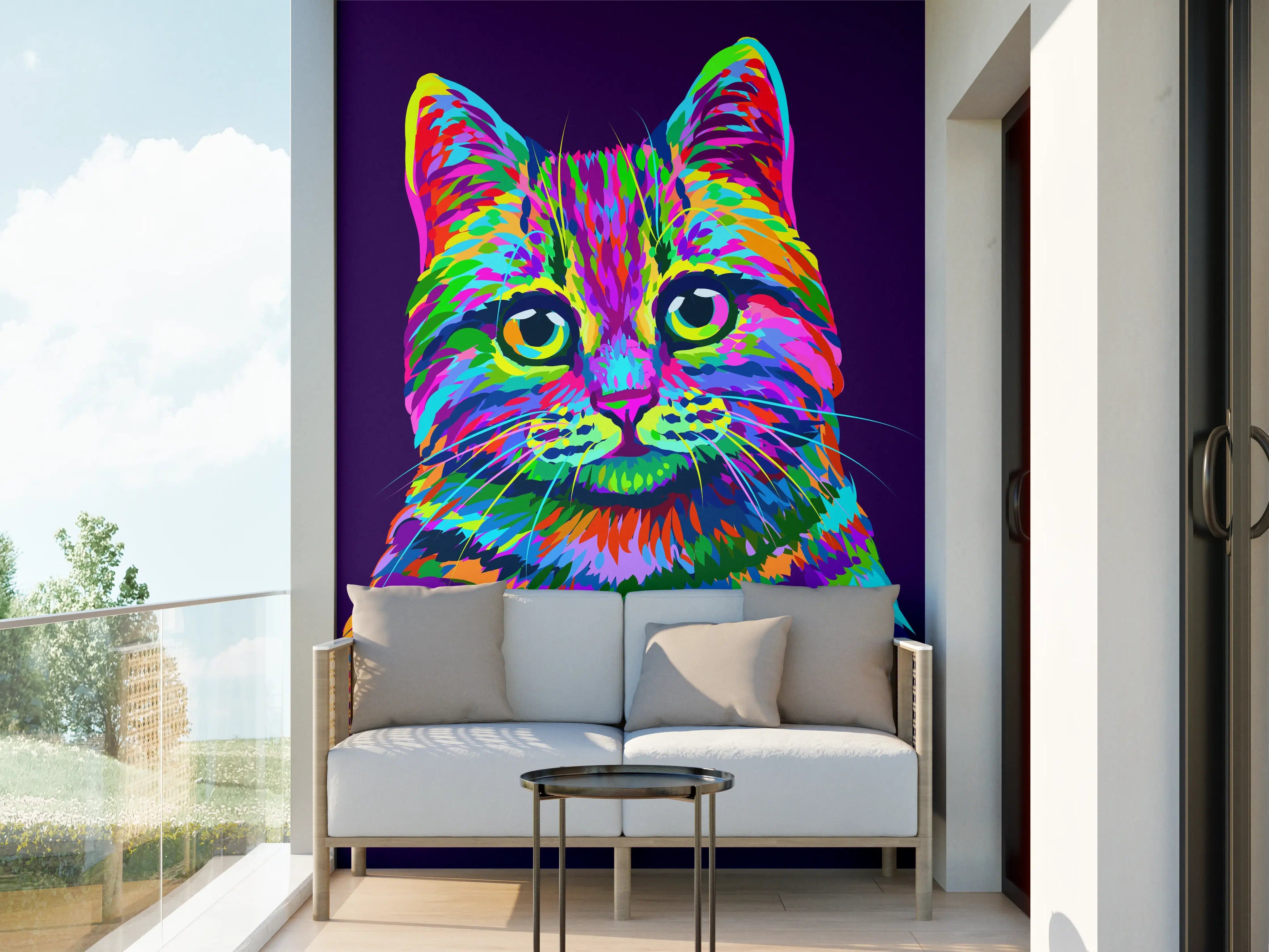 Wandverkleidung außen - Farbenfrohe Neon-Katzen-Illustration