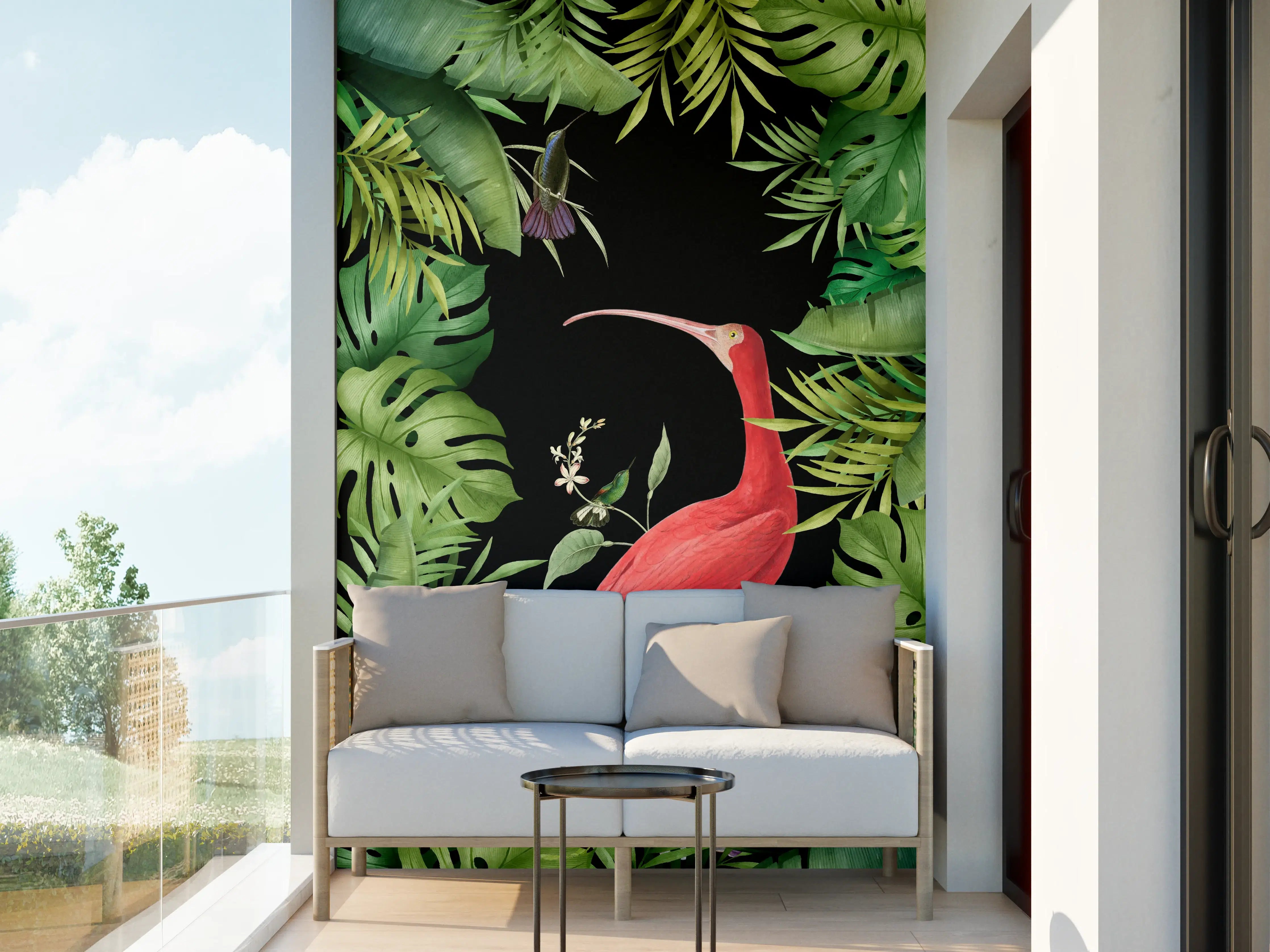 Wandverkleidung außen - Flamingo im Pflanzenrahmen