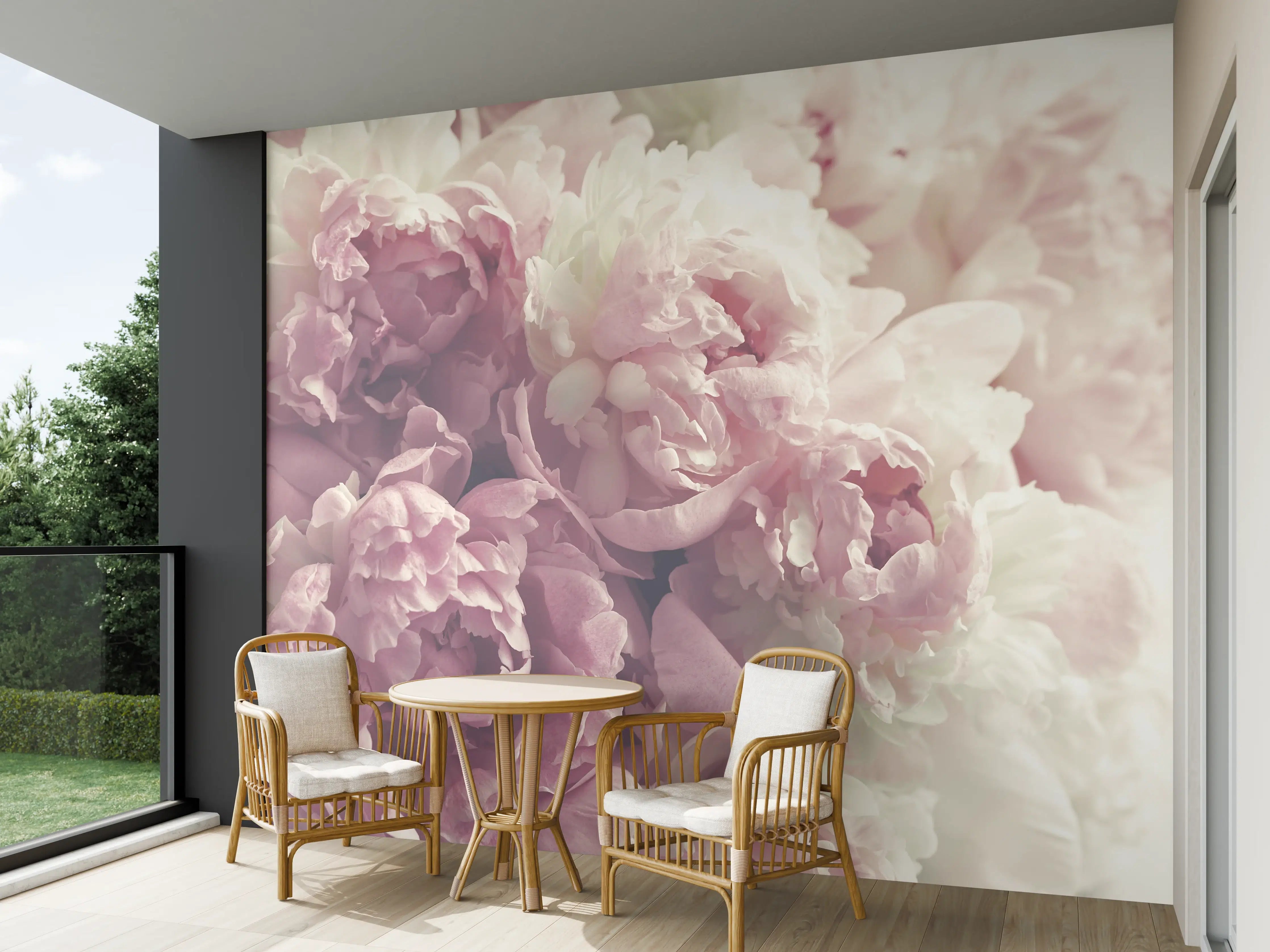 Wandverkleidung außen - Flauschige rosa Pfingstrosen - Vintage