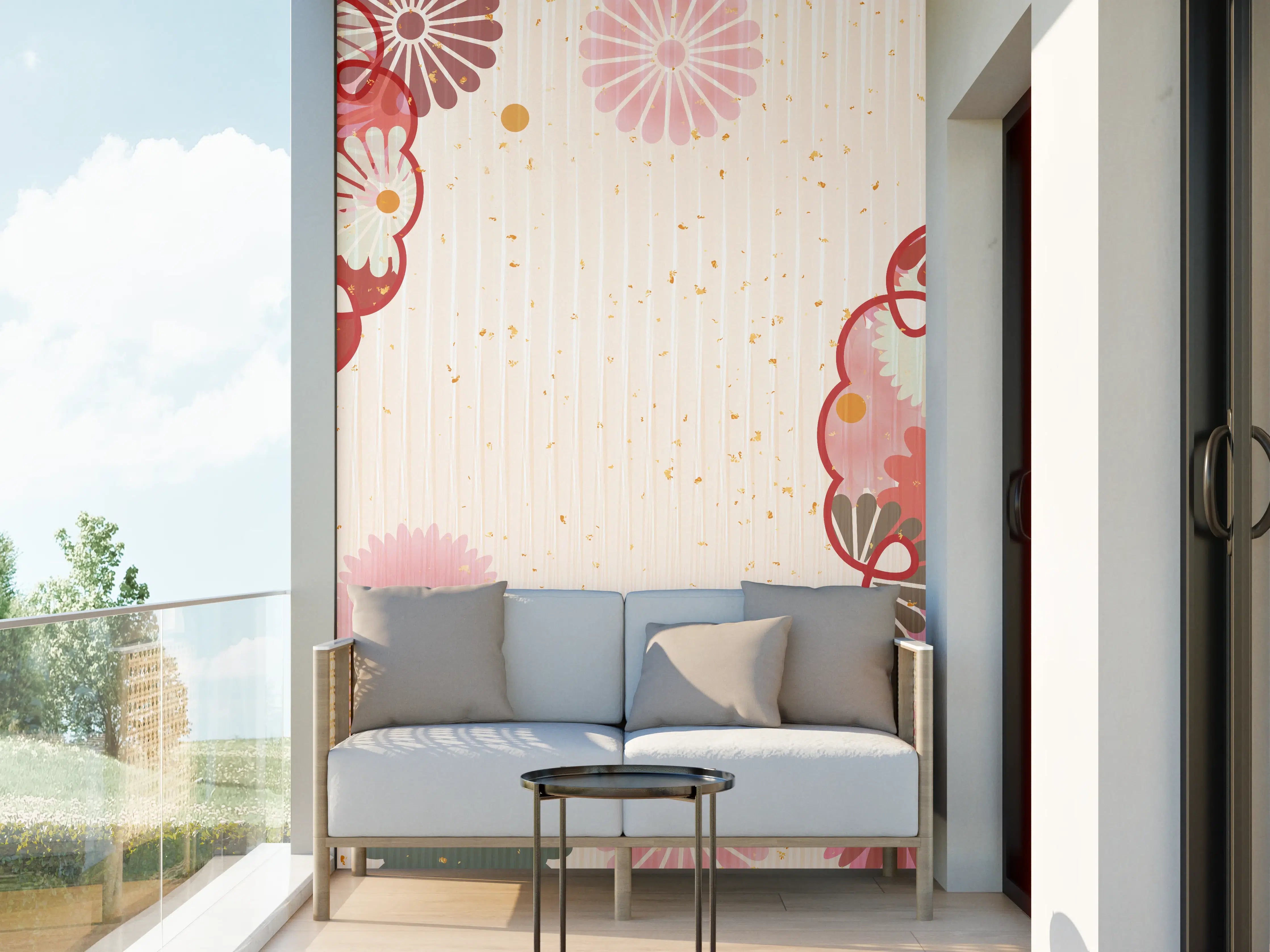 Wandverkleidung außen - Floral Blumenmuster Beige Rot
