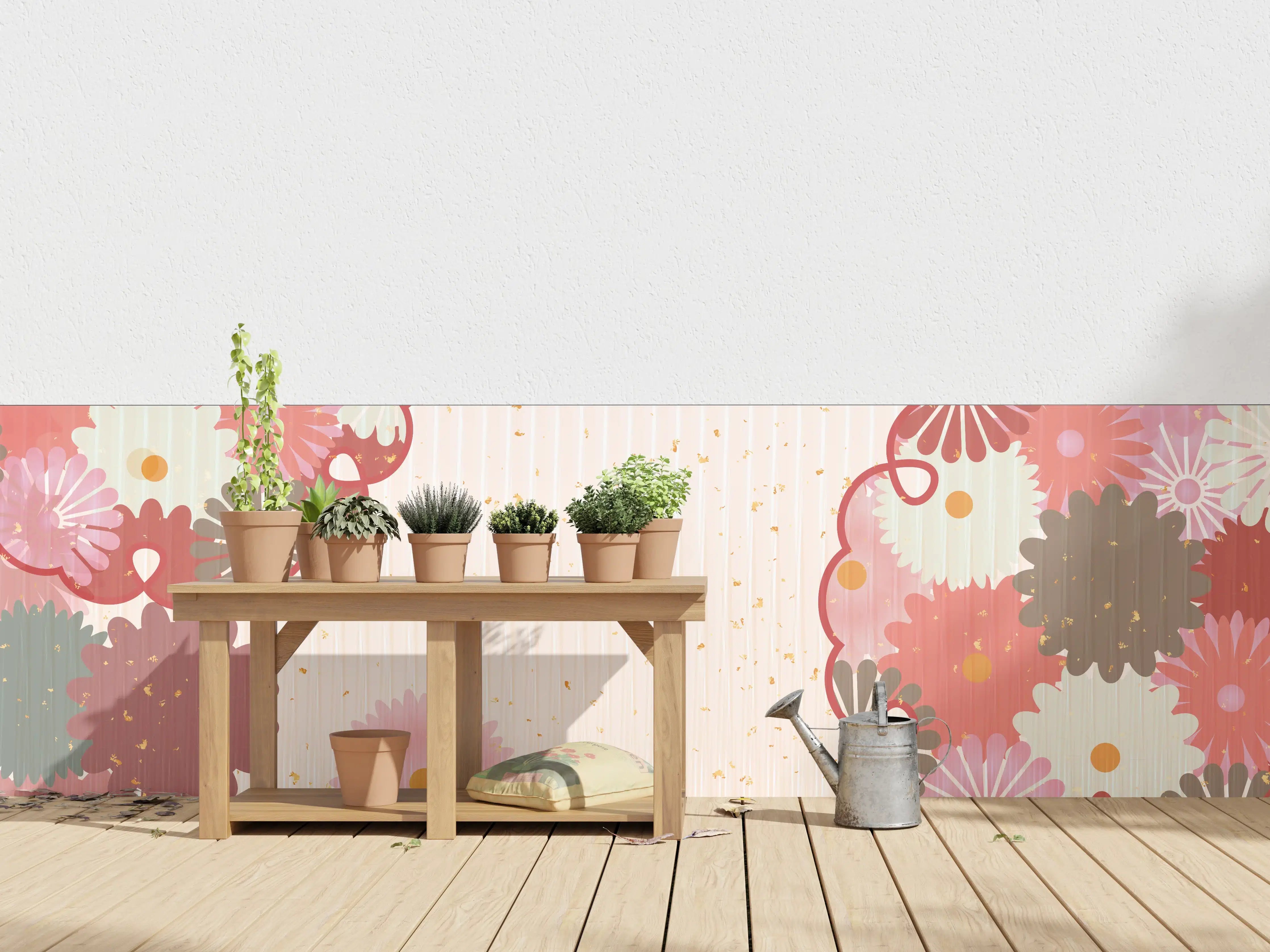 Wandverkleidung außen - Floral Blumenmuster Beige Rot