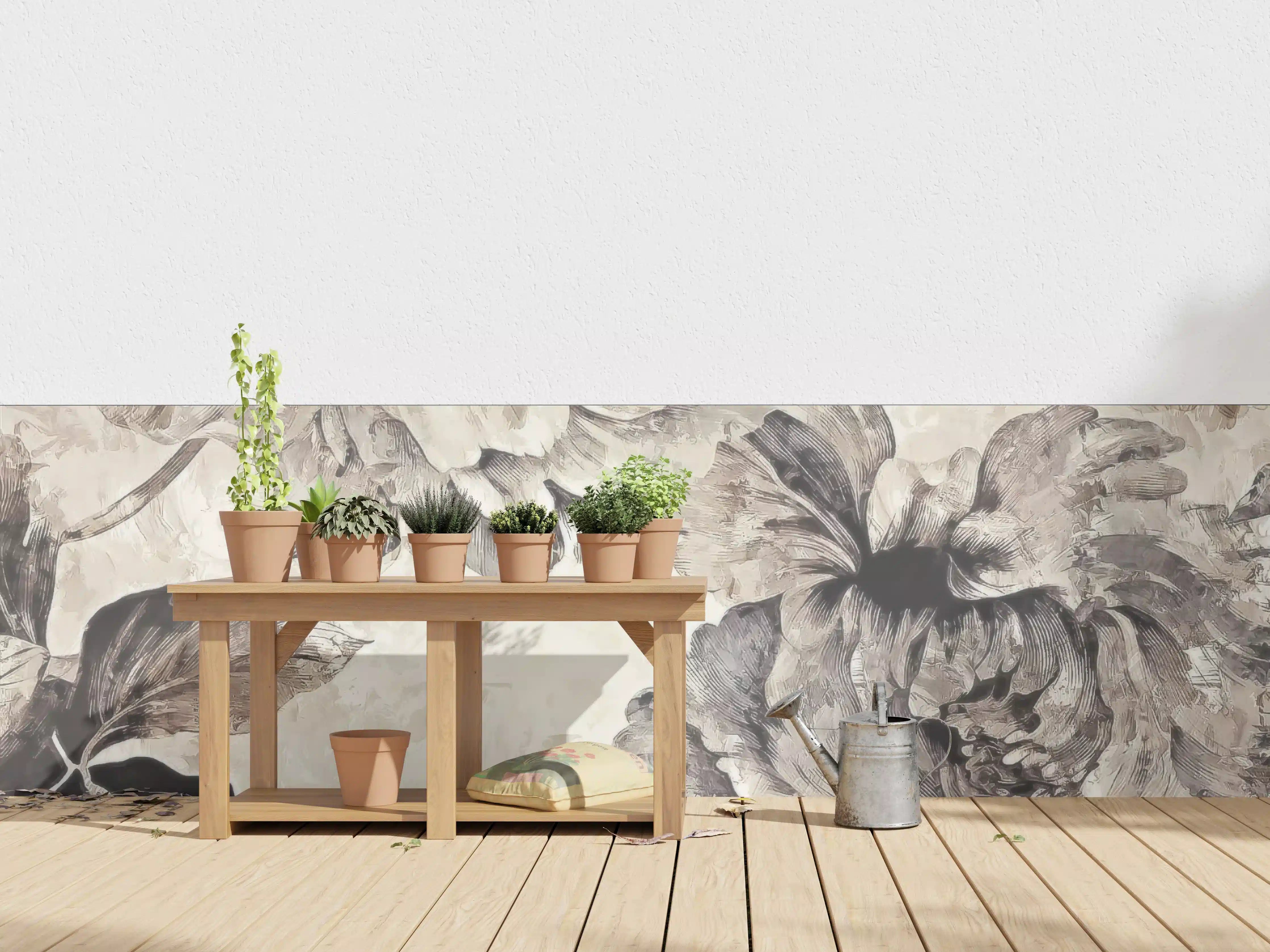 Wandverkleidung außen - Floral Grau-Beige Kunstposter