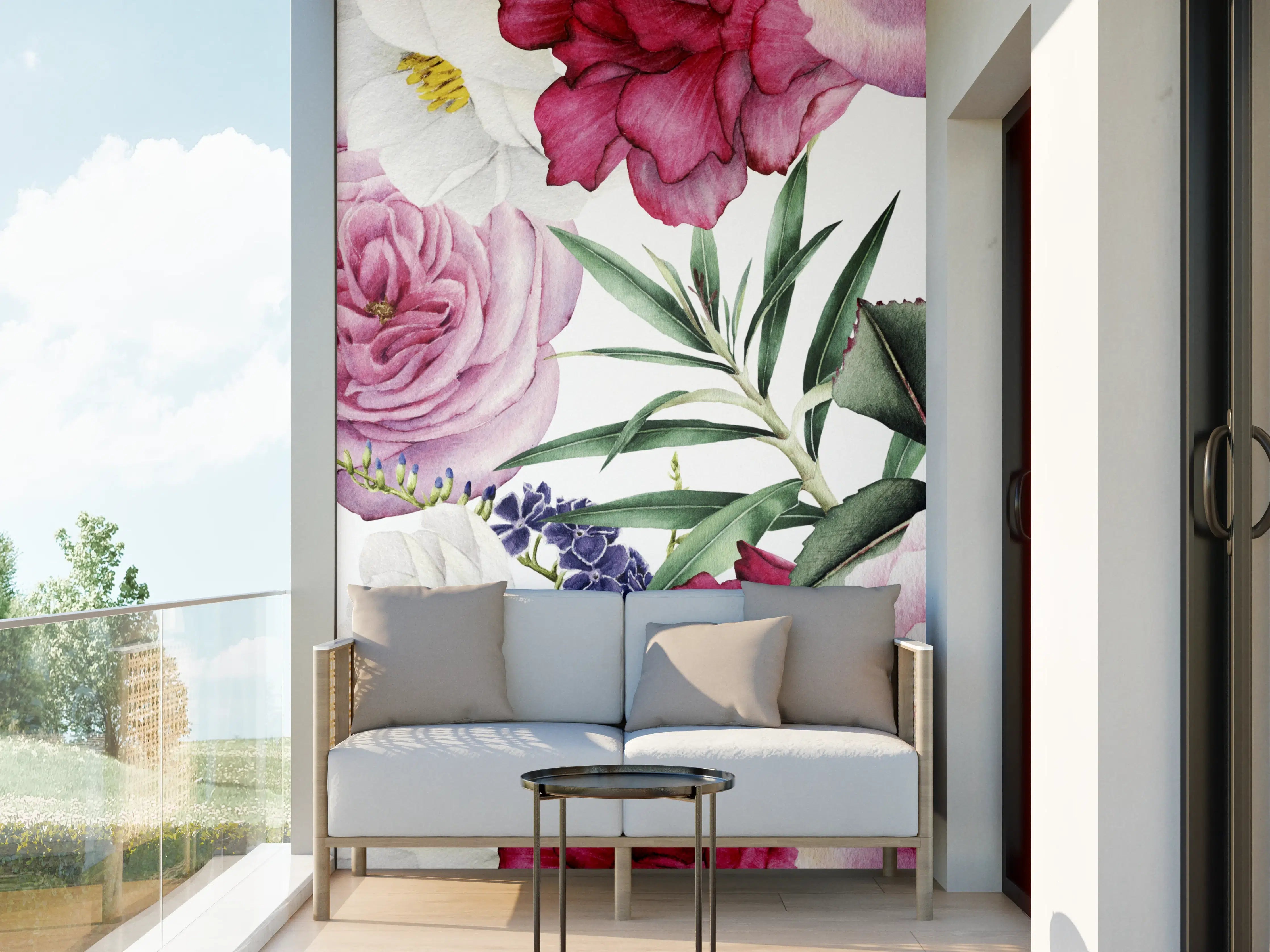 Wandverkleidung außen - Florale Blumenmuster in Rosa und Rot