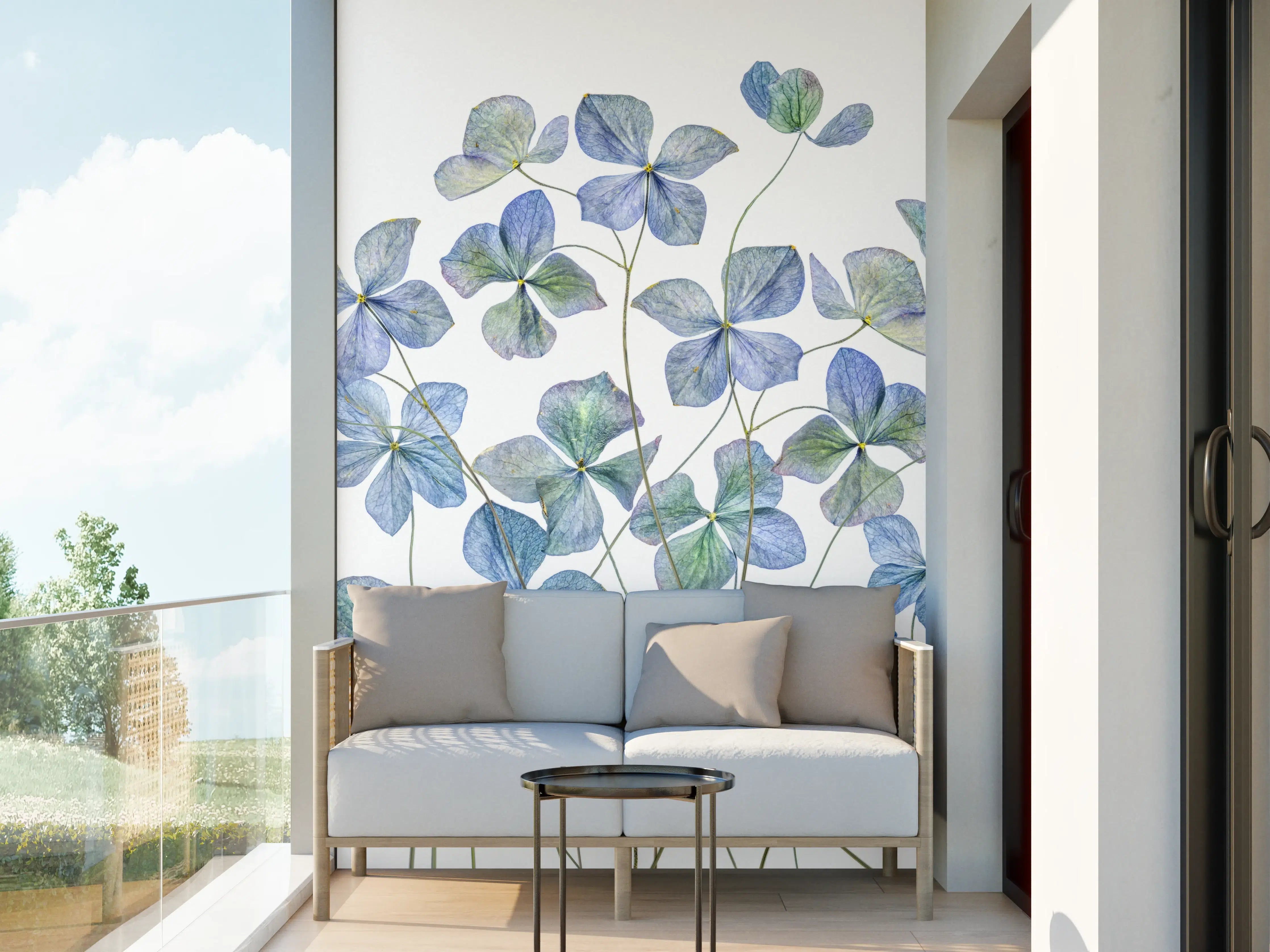 Wandverkleidung außen - Florale Darstellung - Blaue Blumen