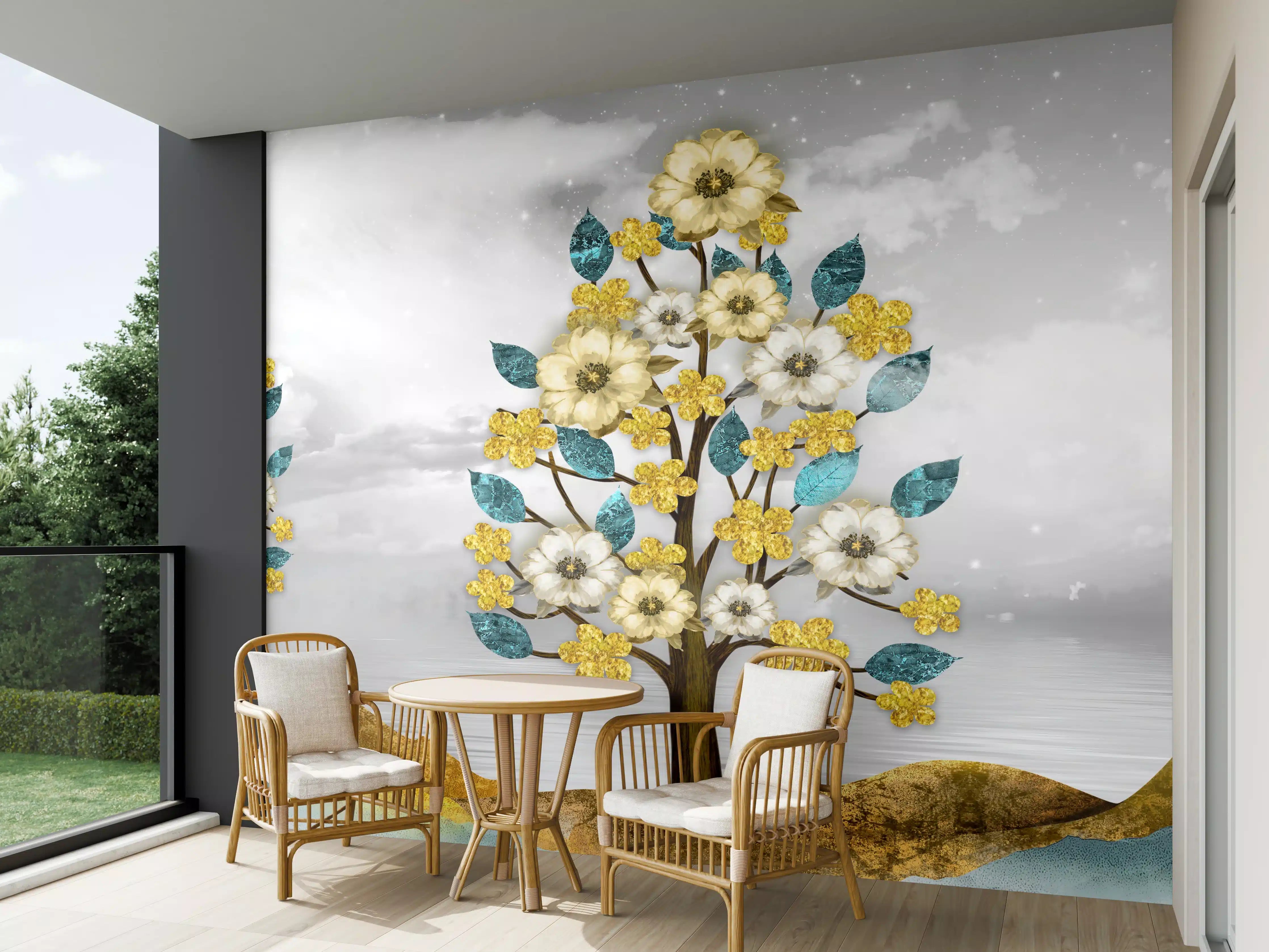 Wandverkleidung außen - Florale Kunstmalerei - Natur