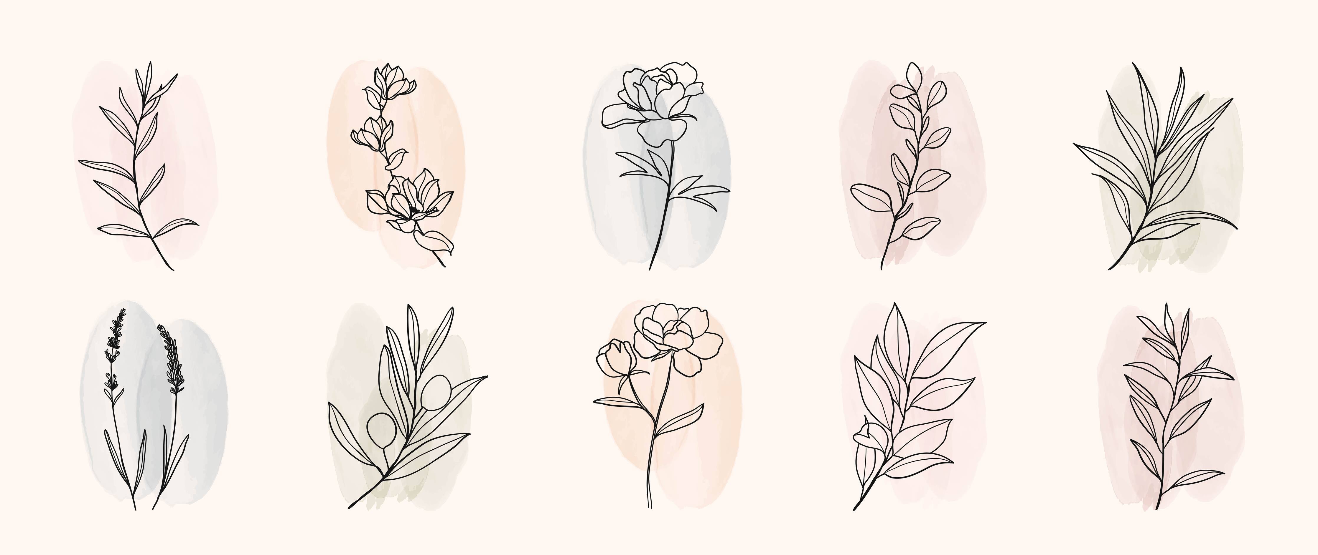 Wandverkleidung außen-Florale Lineart Zeichnung Kollektion
