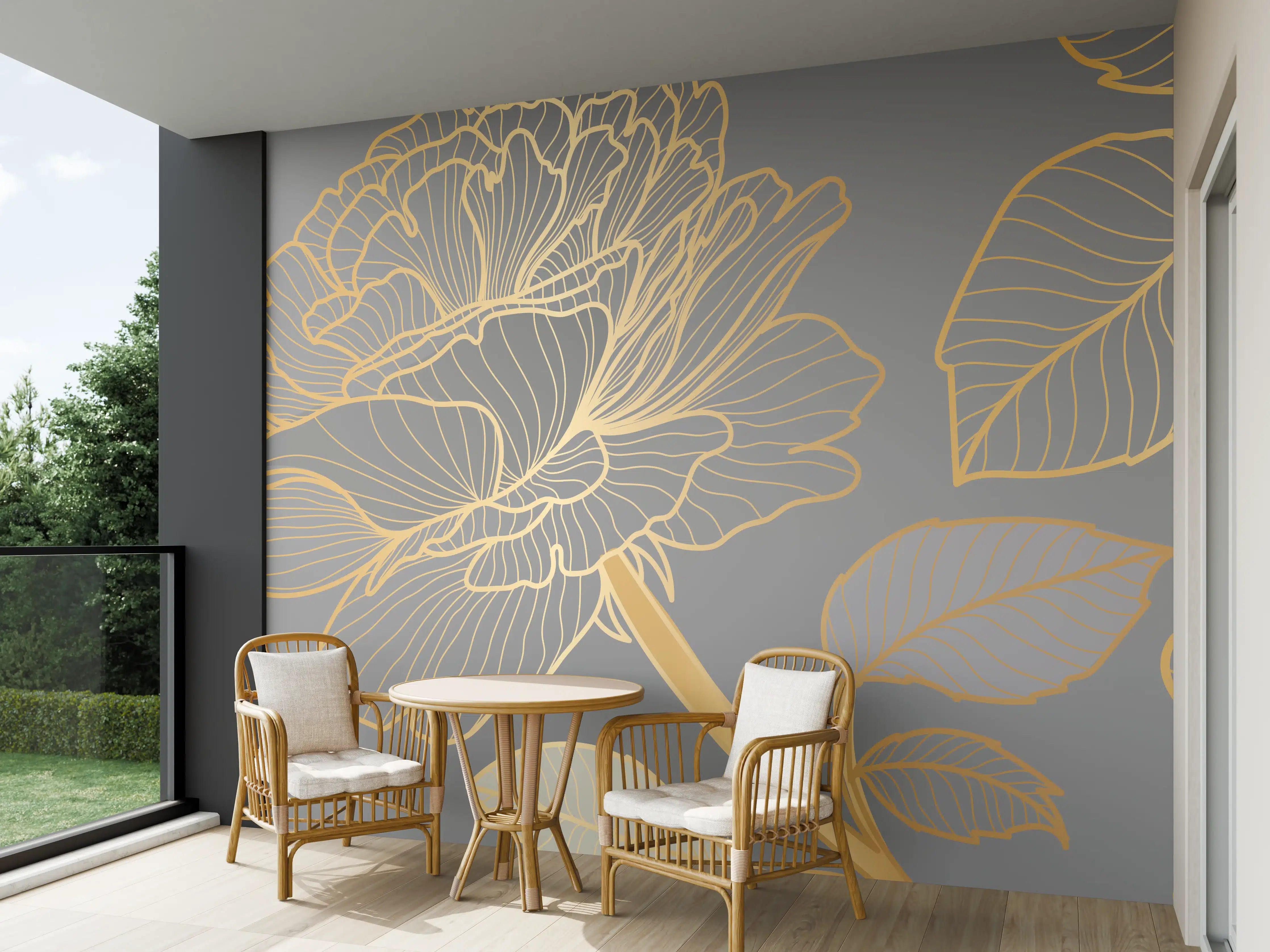 Wandverkleidung außen - Florales Gold-Muster Design