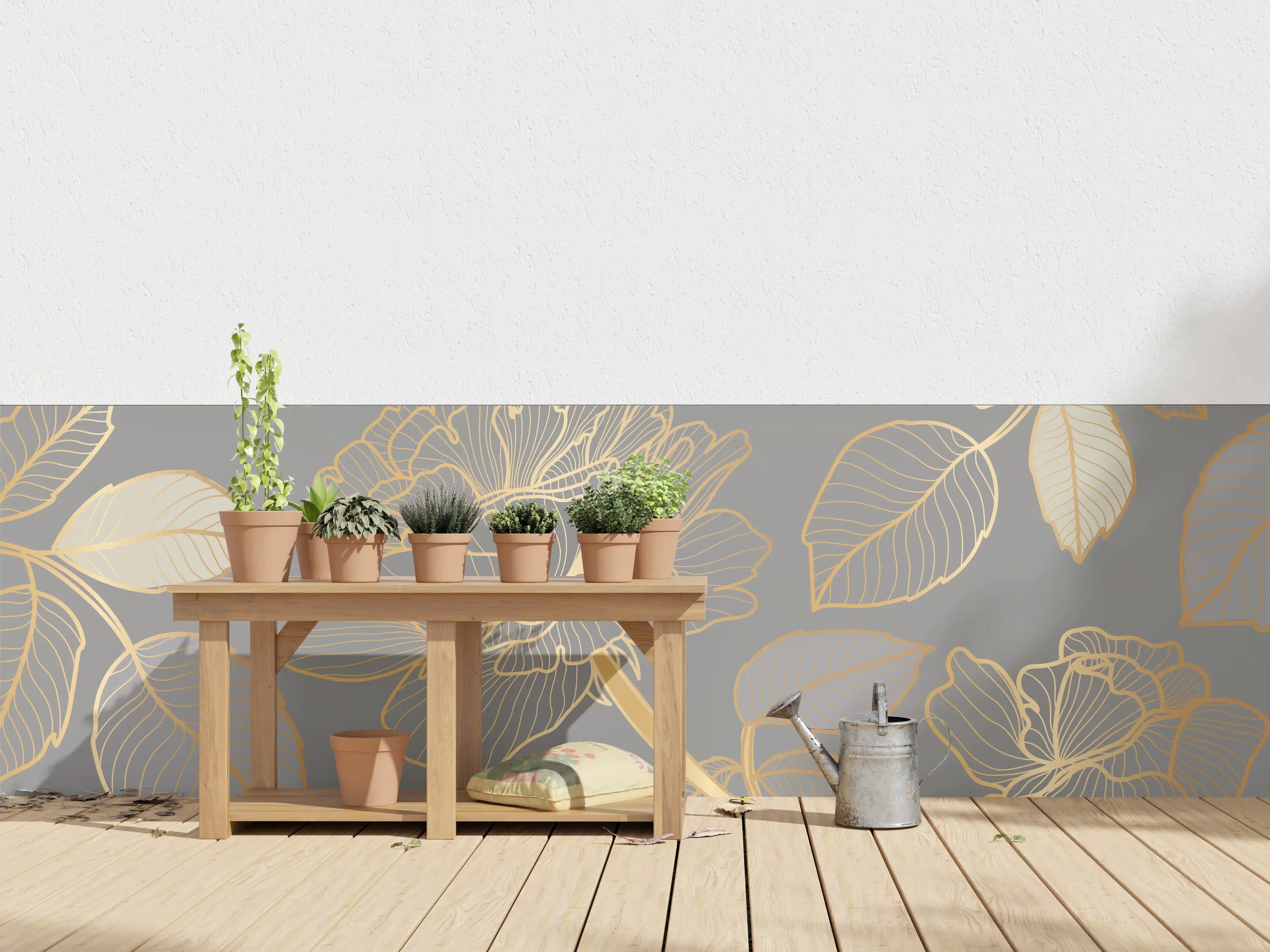 Wandverkleidung außen - Florales Gold-Muster Design