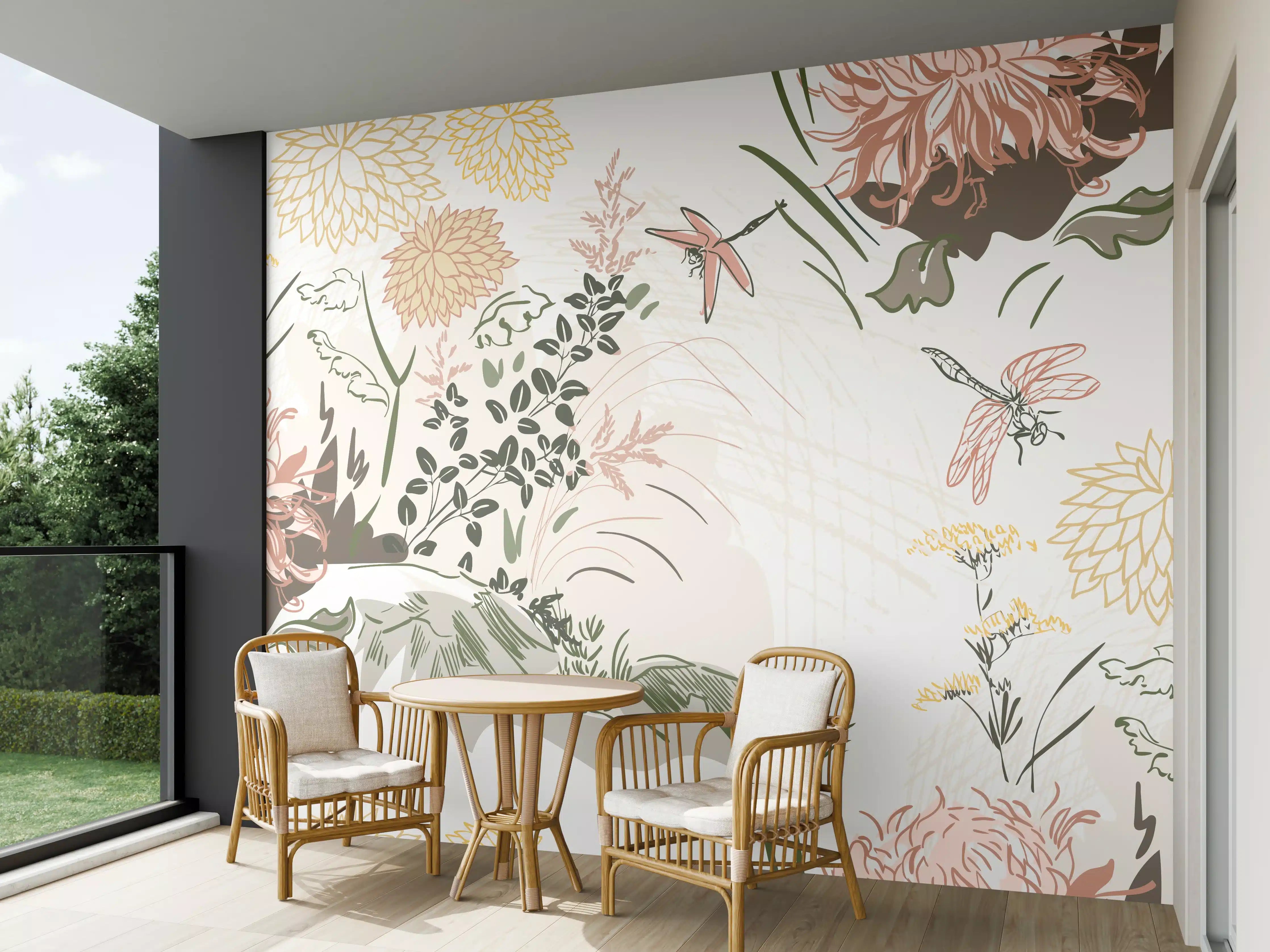 Wandverkleidung außen - Florales Muster Beige-Grün-Rosa