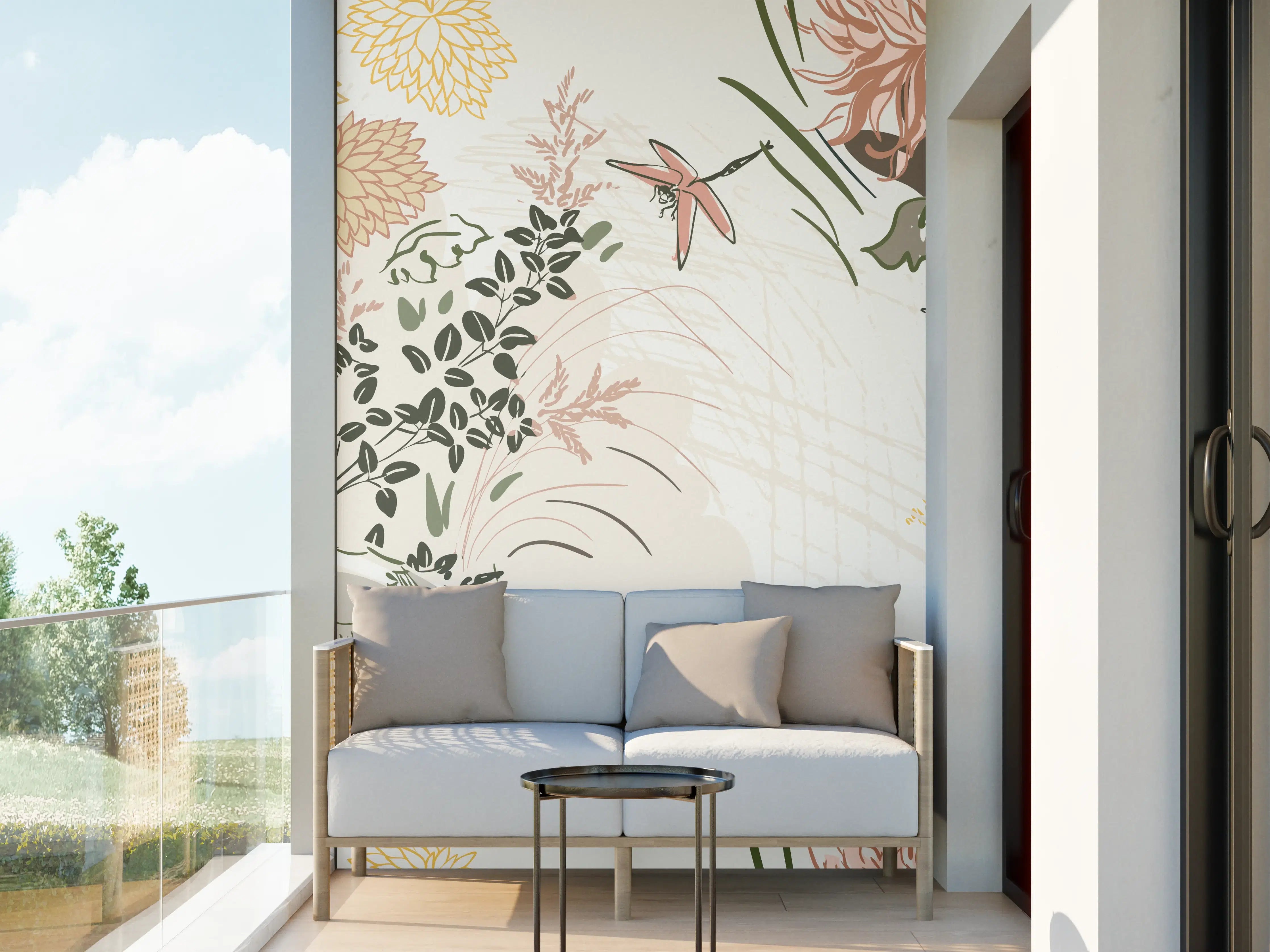 Wandverkleidung außen - Florales Muster Beige-Grün-Rosa