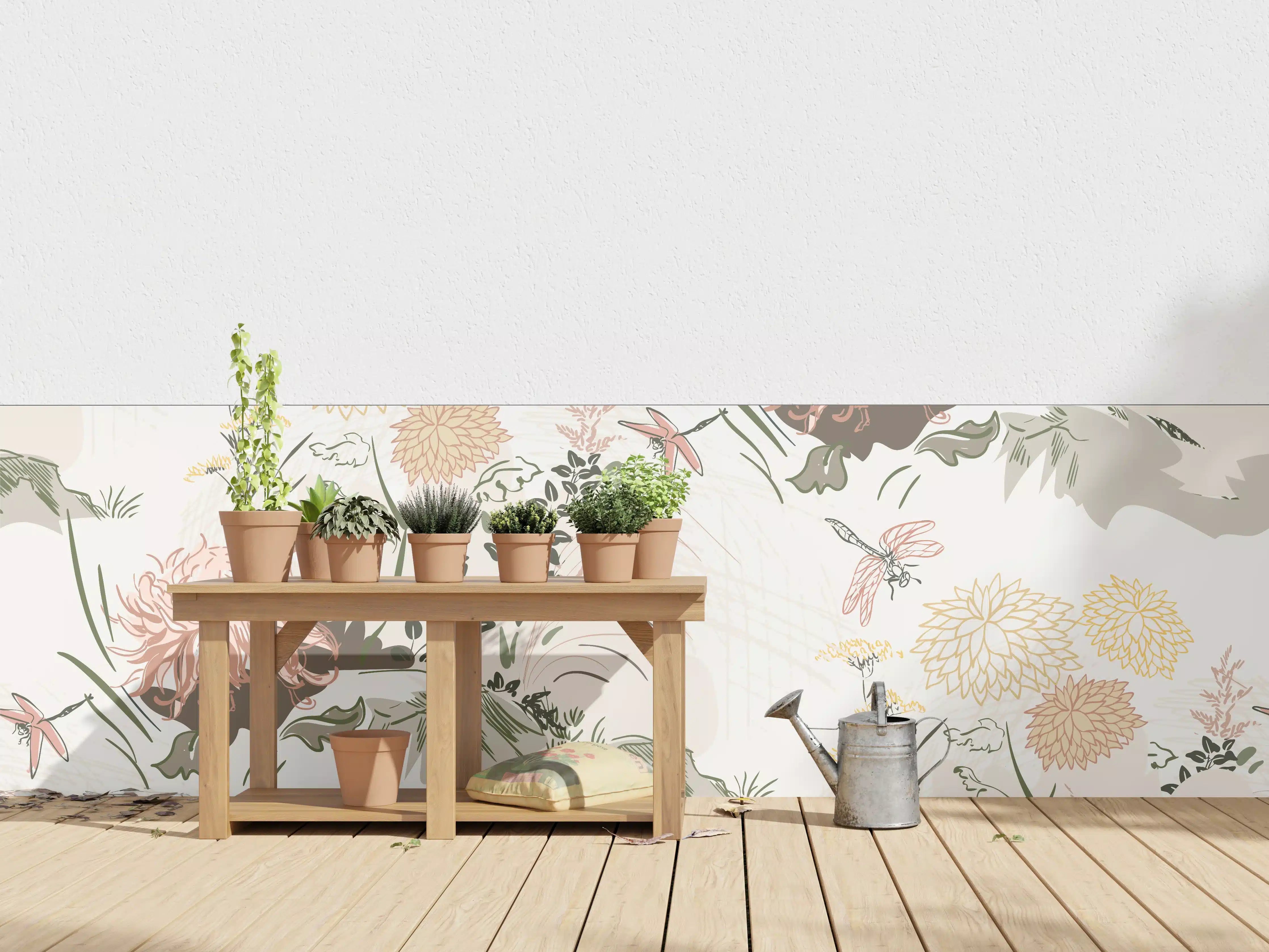 Wandverkleidung außen - Florales Muster Beige-Grün-Rosa