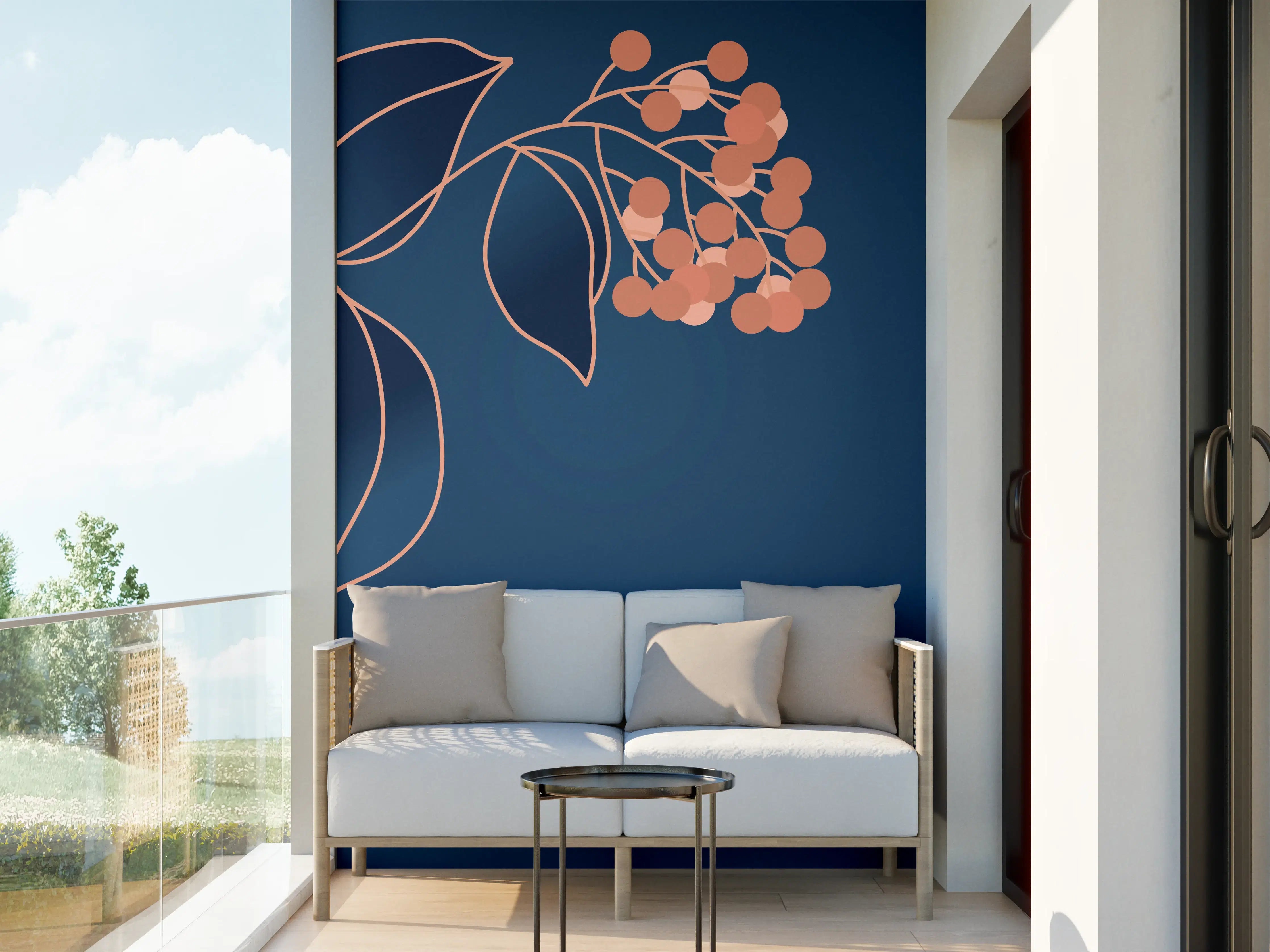 Wandverkleidung außen - Florales Muster Navy-Orange