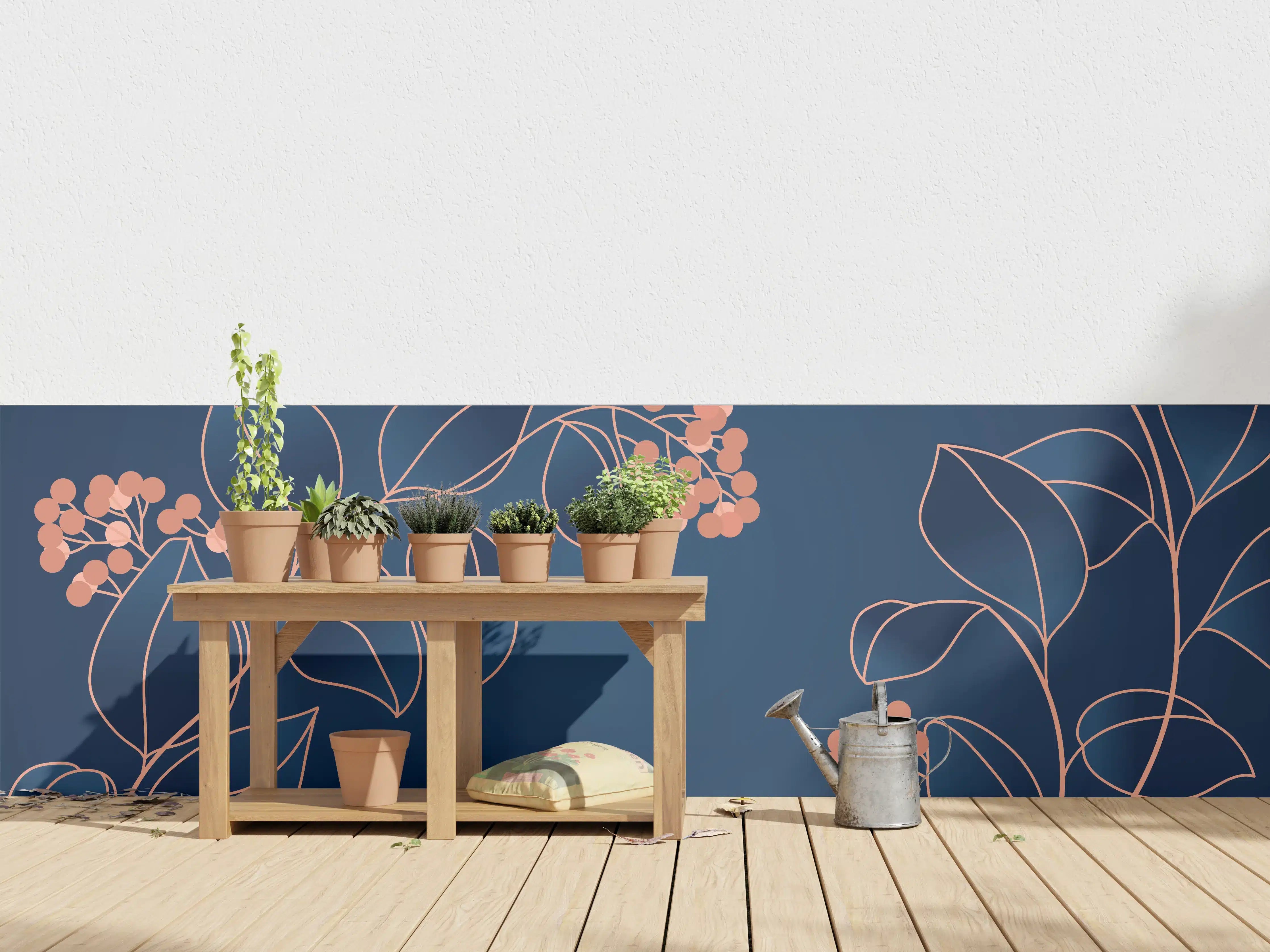 Wandverkleidung außen - Florales Muster Navy-Orange