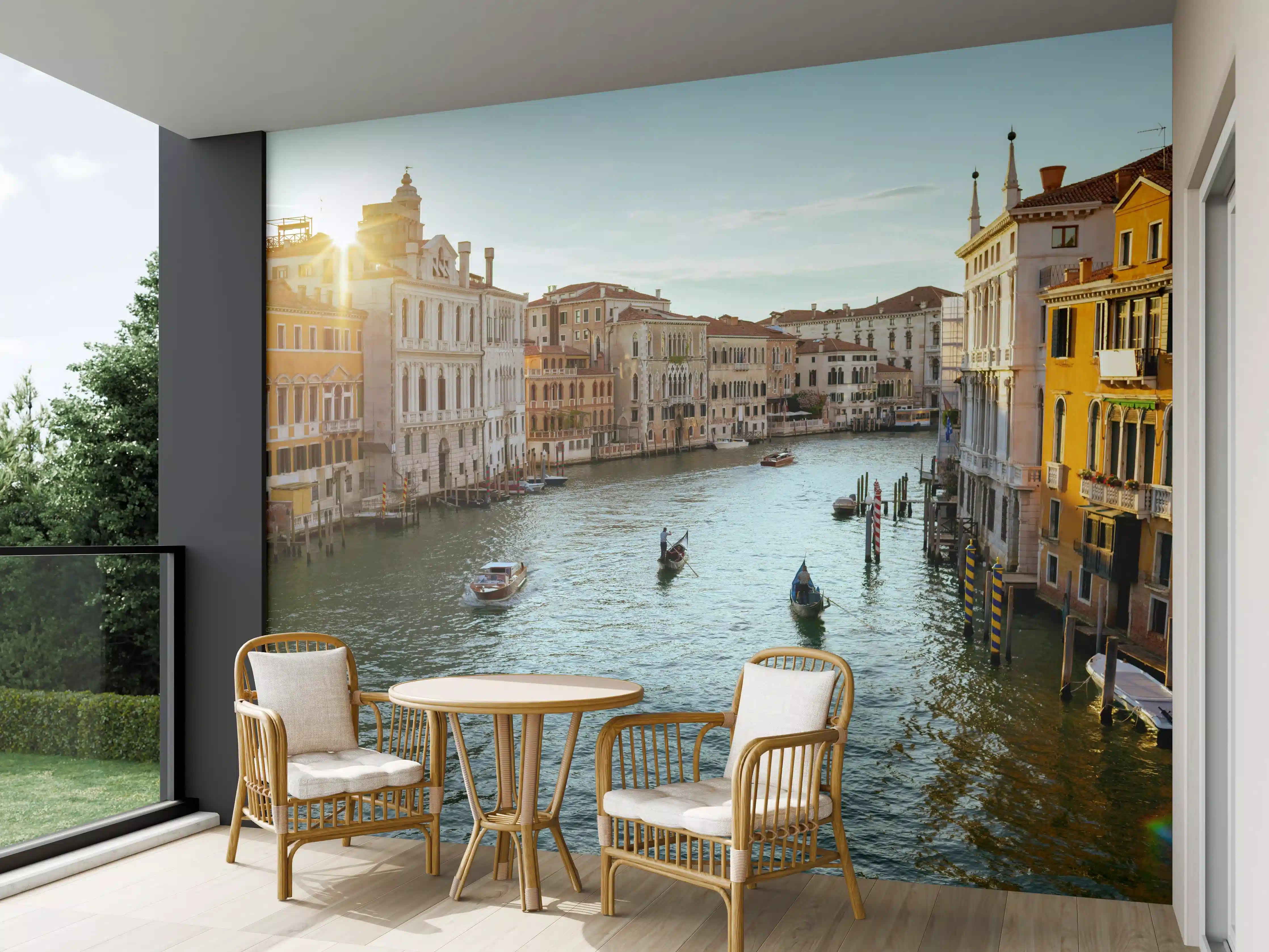 Wandverkleidung außen - Flusslandschaft mit Gondel - Venedig
