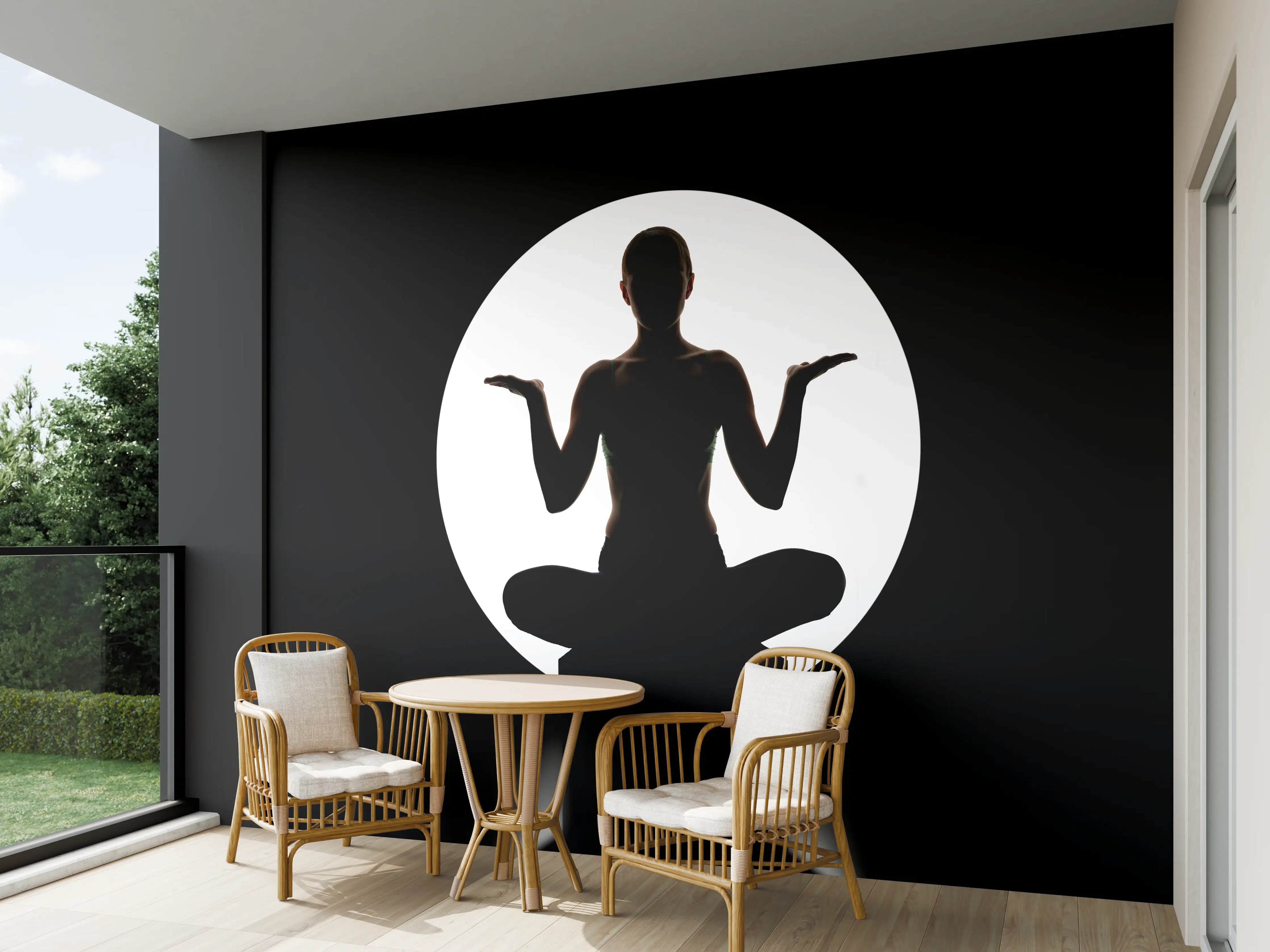Wandverkleidung außen - Frau Silhouette sitzt in Yoga-Pose