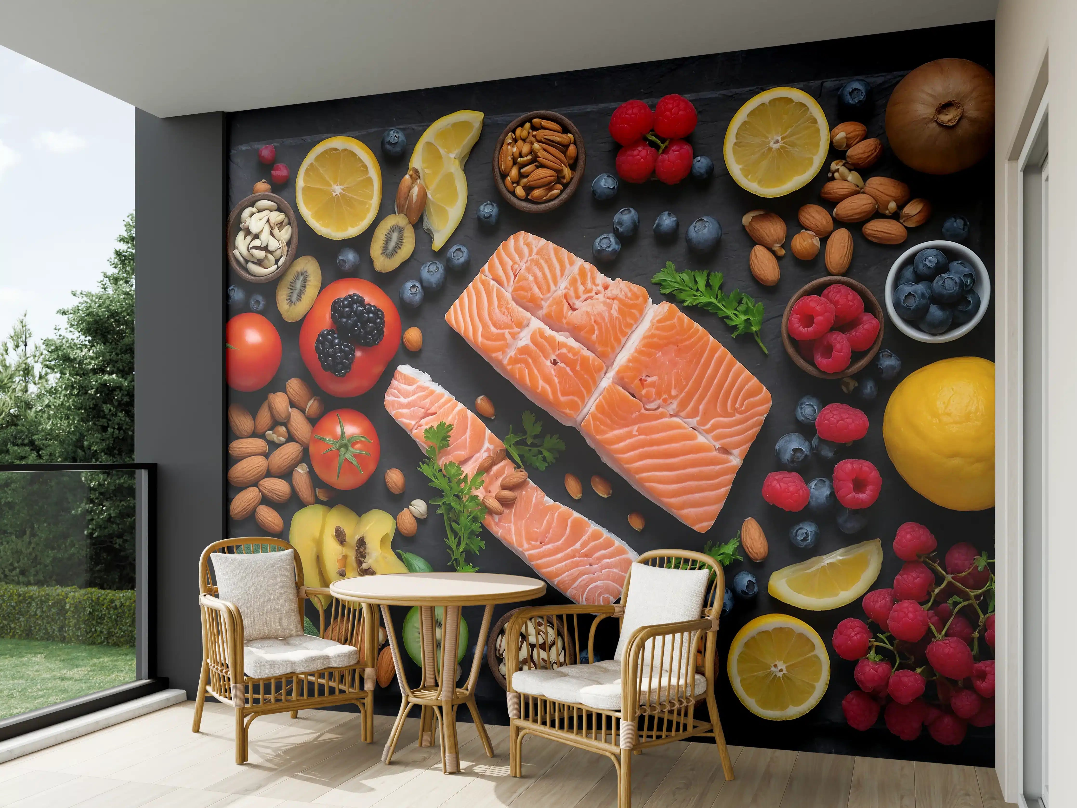 Wandverkleidung außen - Frischer Lachs mit Beeren