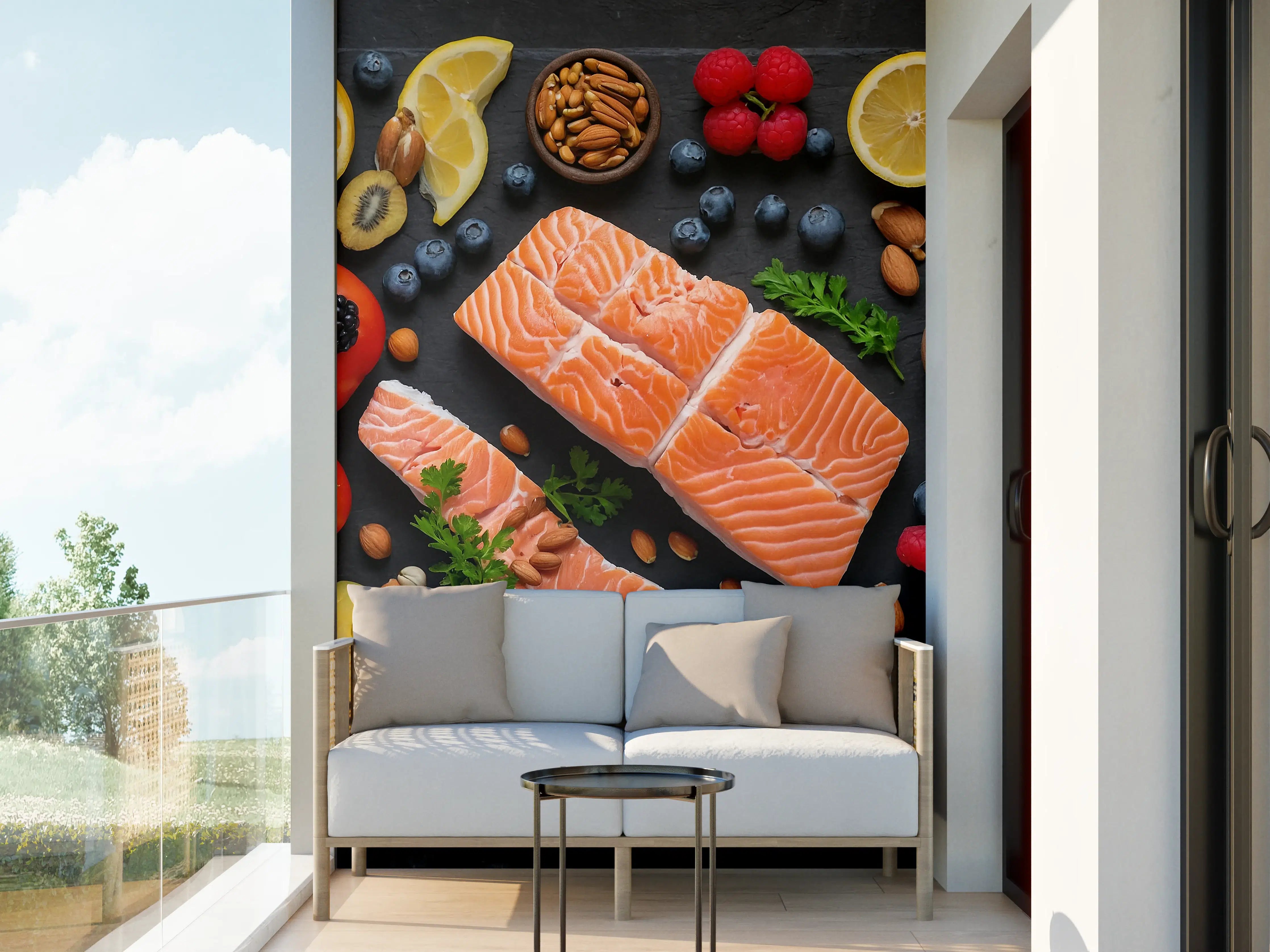 Wandverkleidung außen - Frischer Lachs mit Beeren