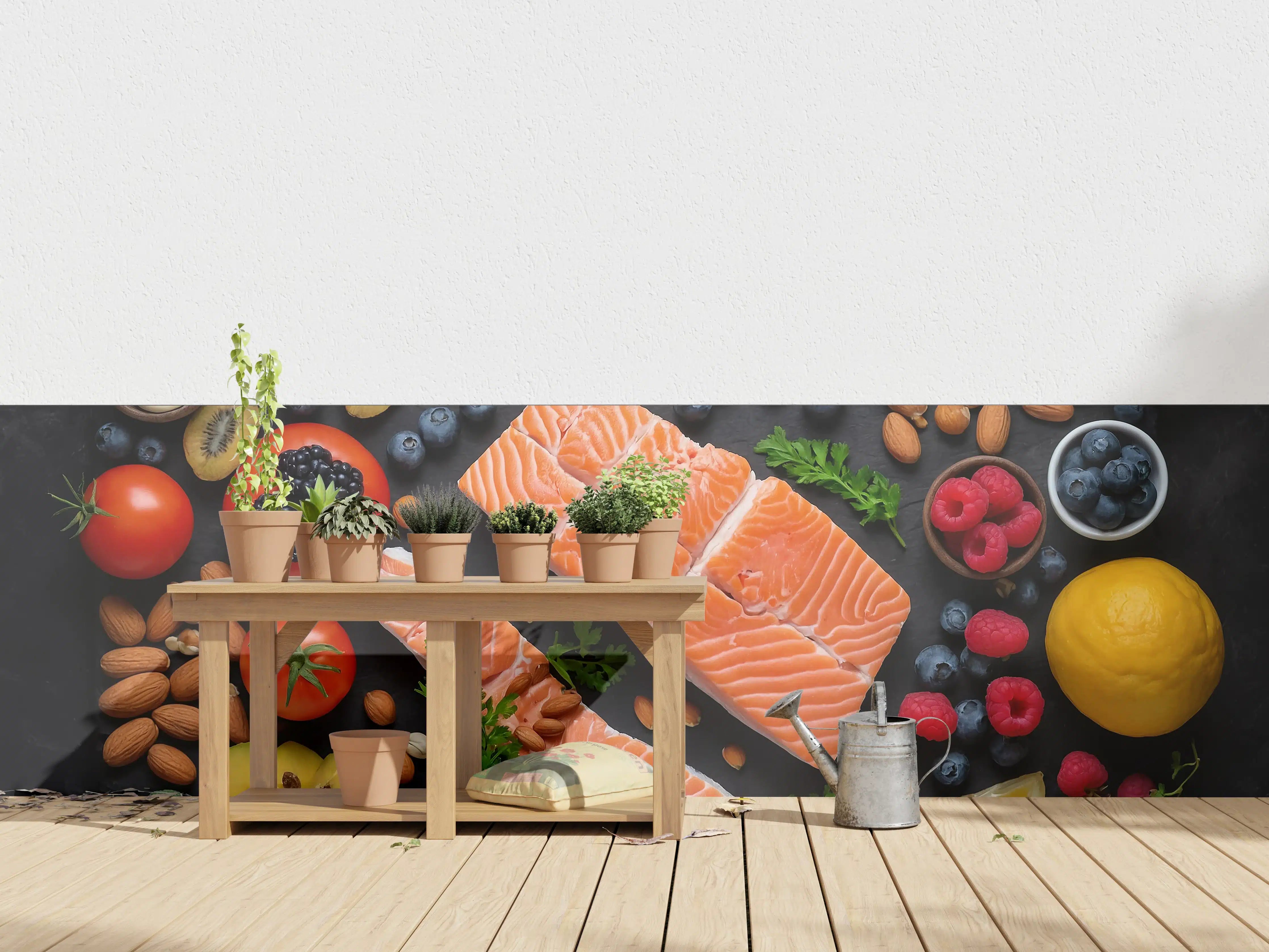 Wandverkleidung außen - Frischer Lachs mit Beeren