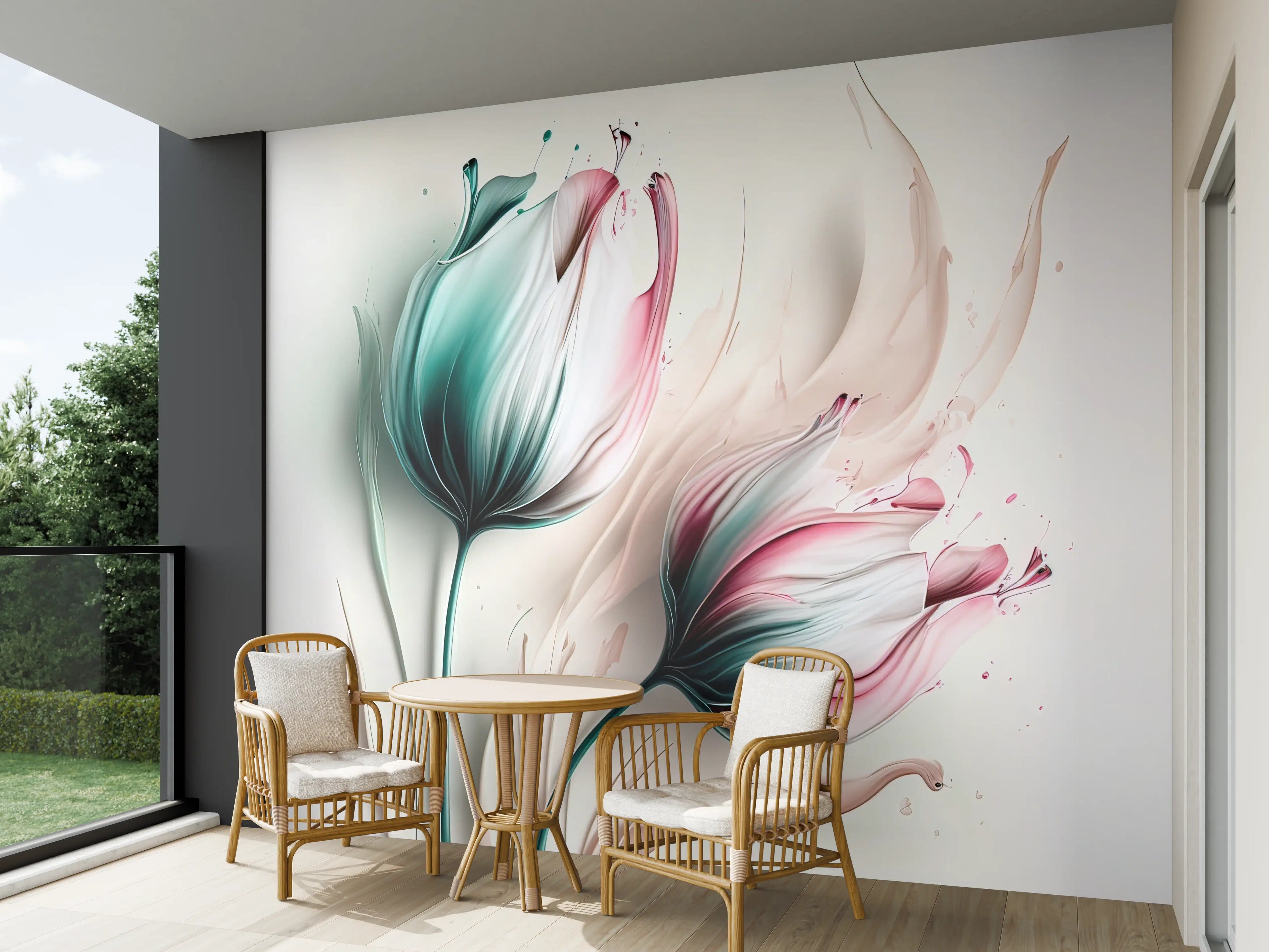 Wandverkleidung außen - Frühlings-Tulpen in Fluid Art