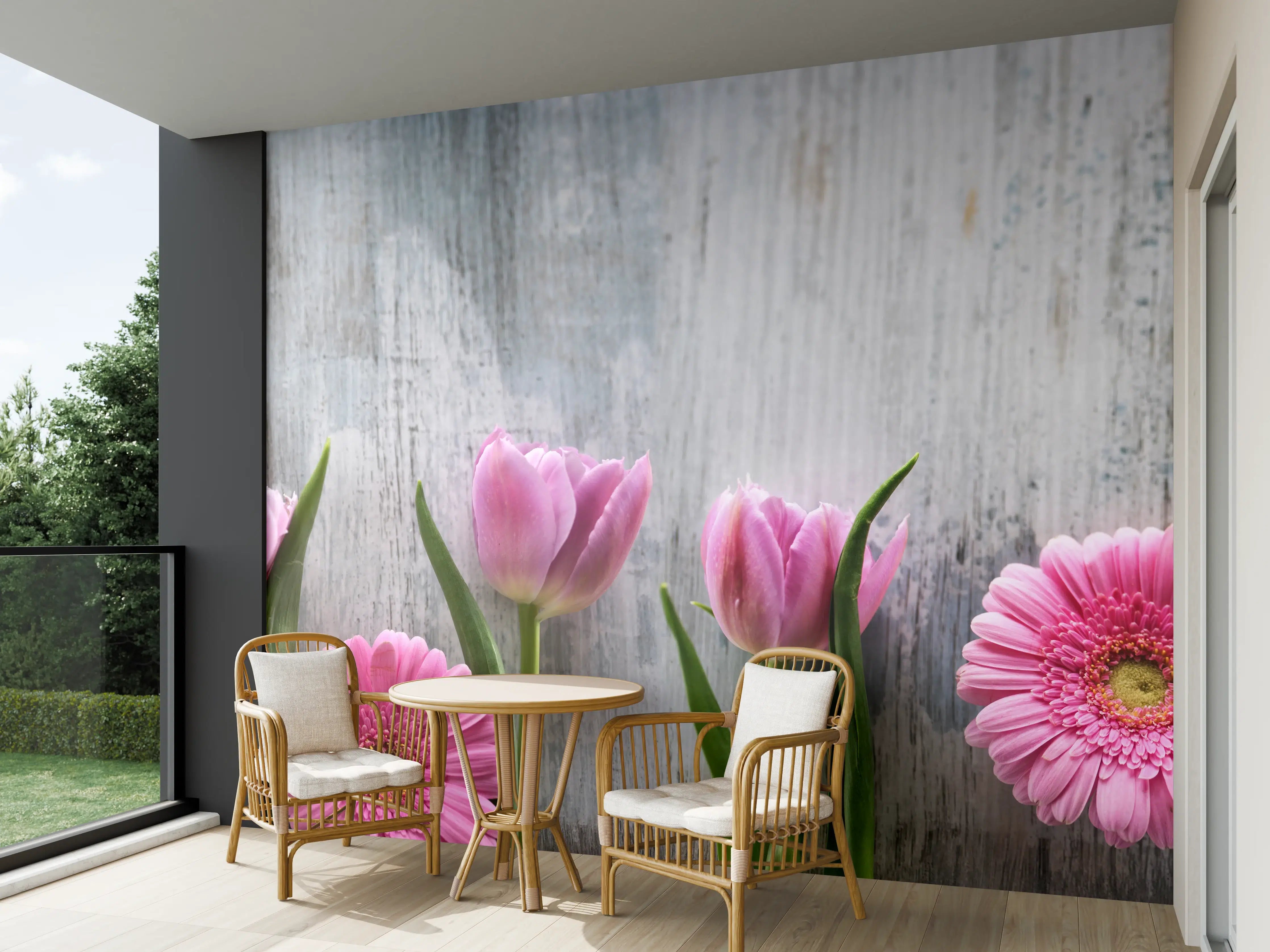 Wandverkleidung außen - Frühlingsblumen auf schäbigem Holz