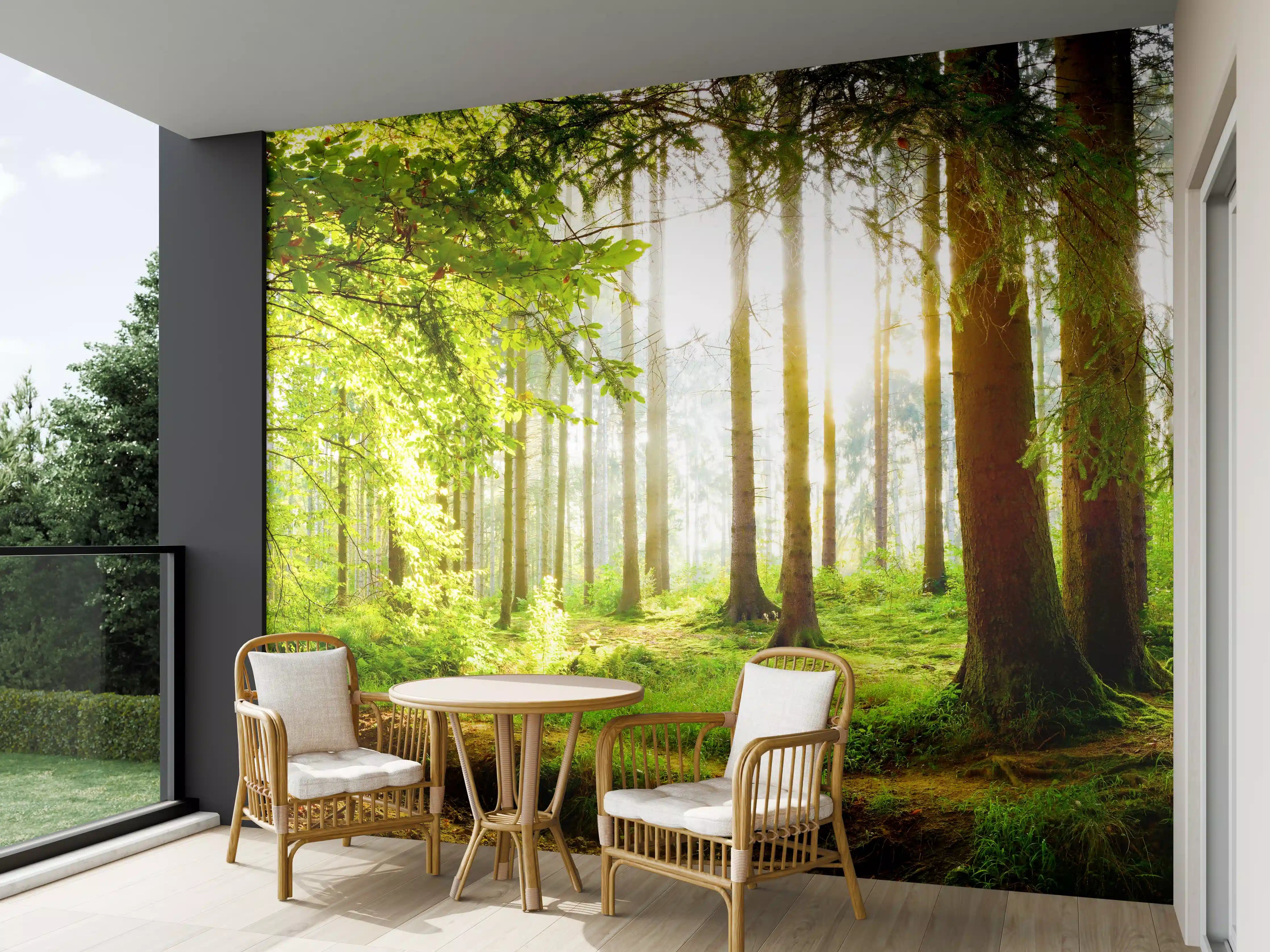 Wandverkleidung außen - Frühlingswald mit Sonnenschein