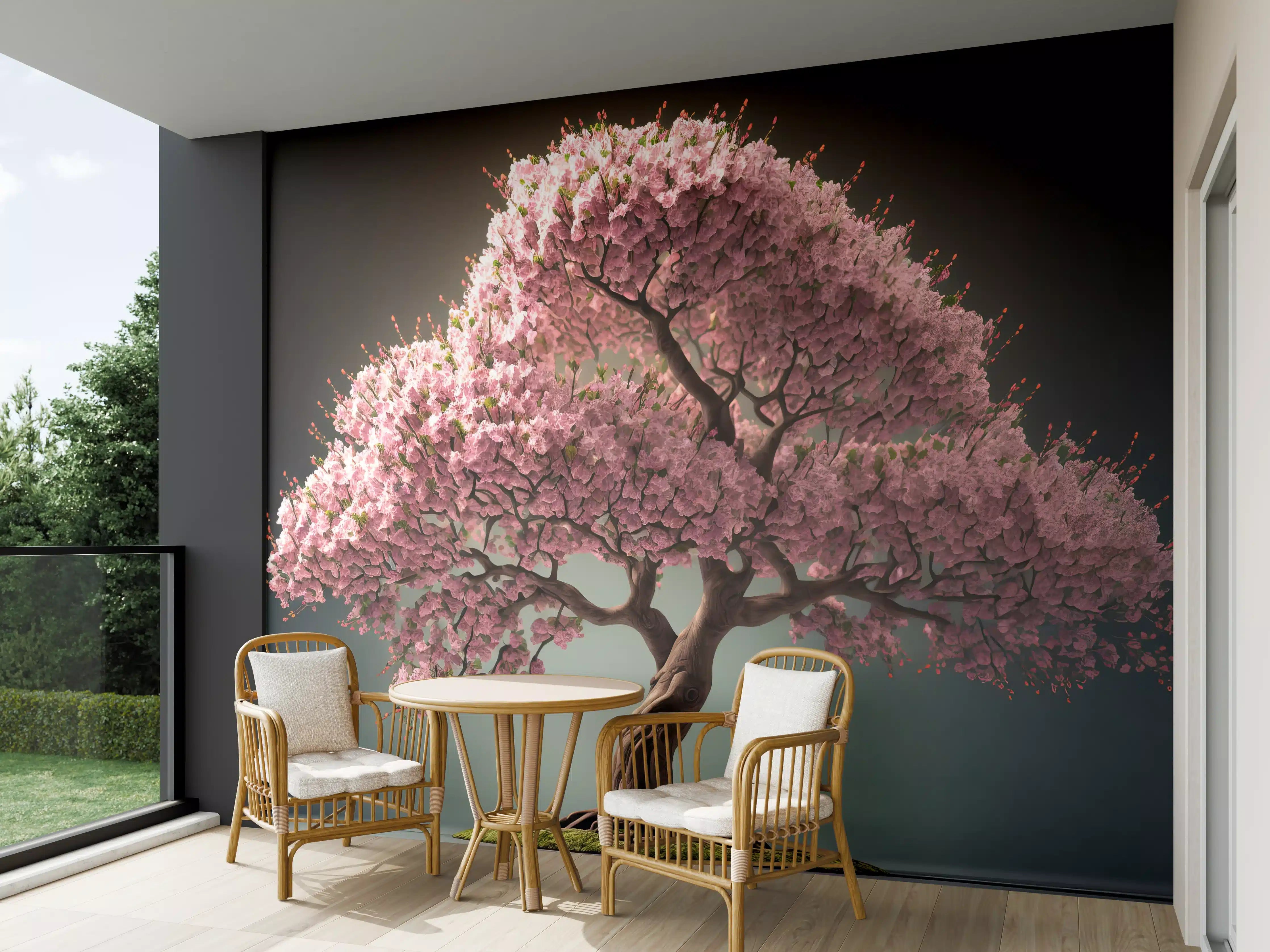 Wandverkleidung außen - Frühlingszeit Kirschblüte Sakura Baum - KI generiert