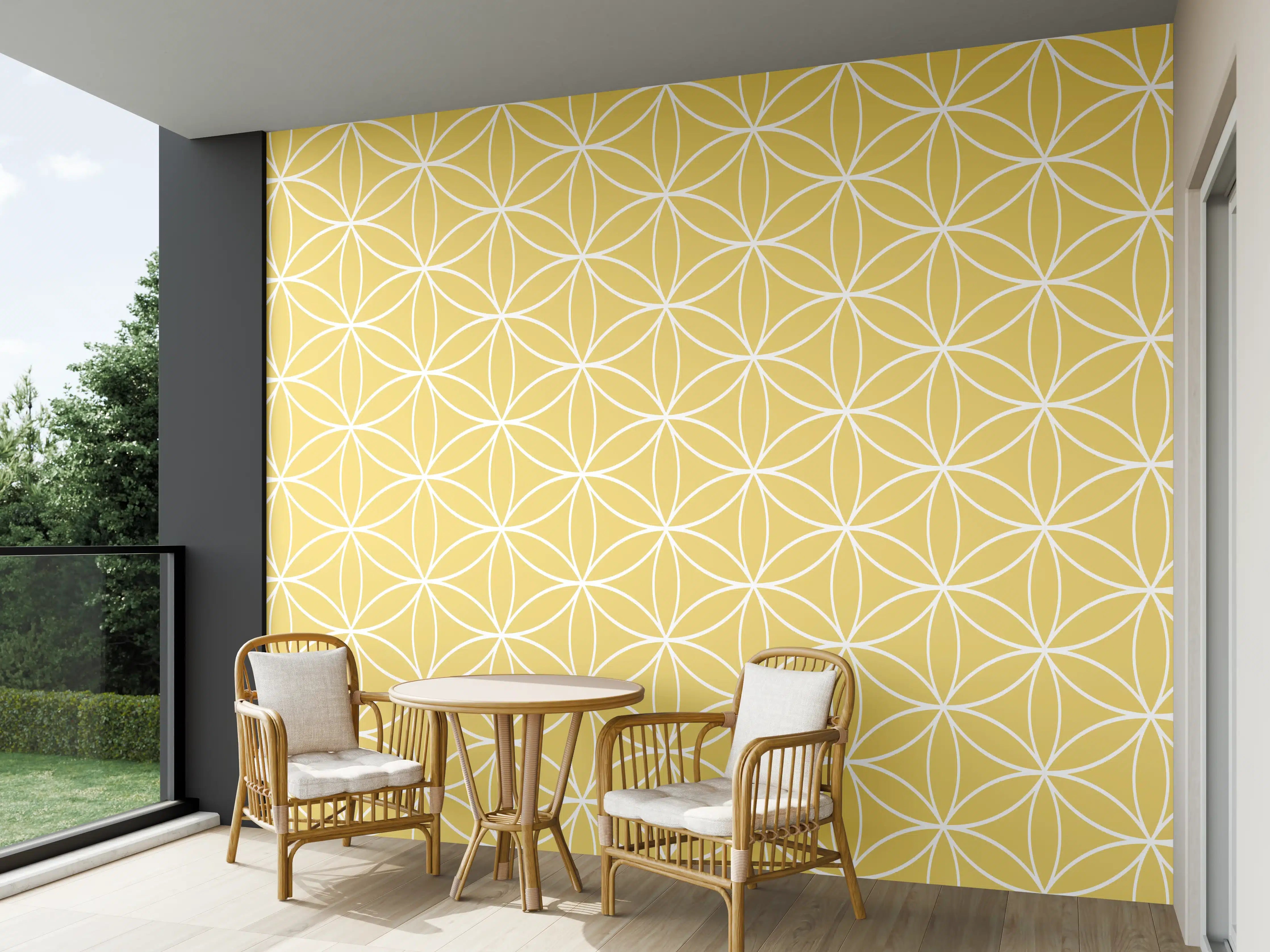 Wandverkleidung außen - Gelbe geometrische Fliesen