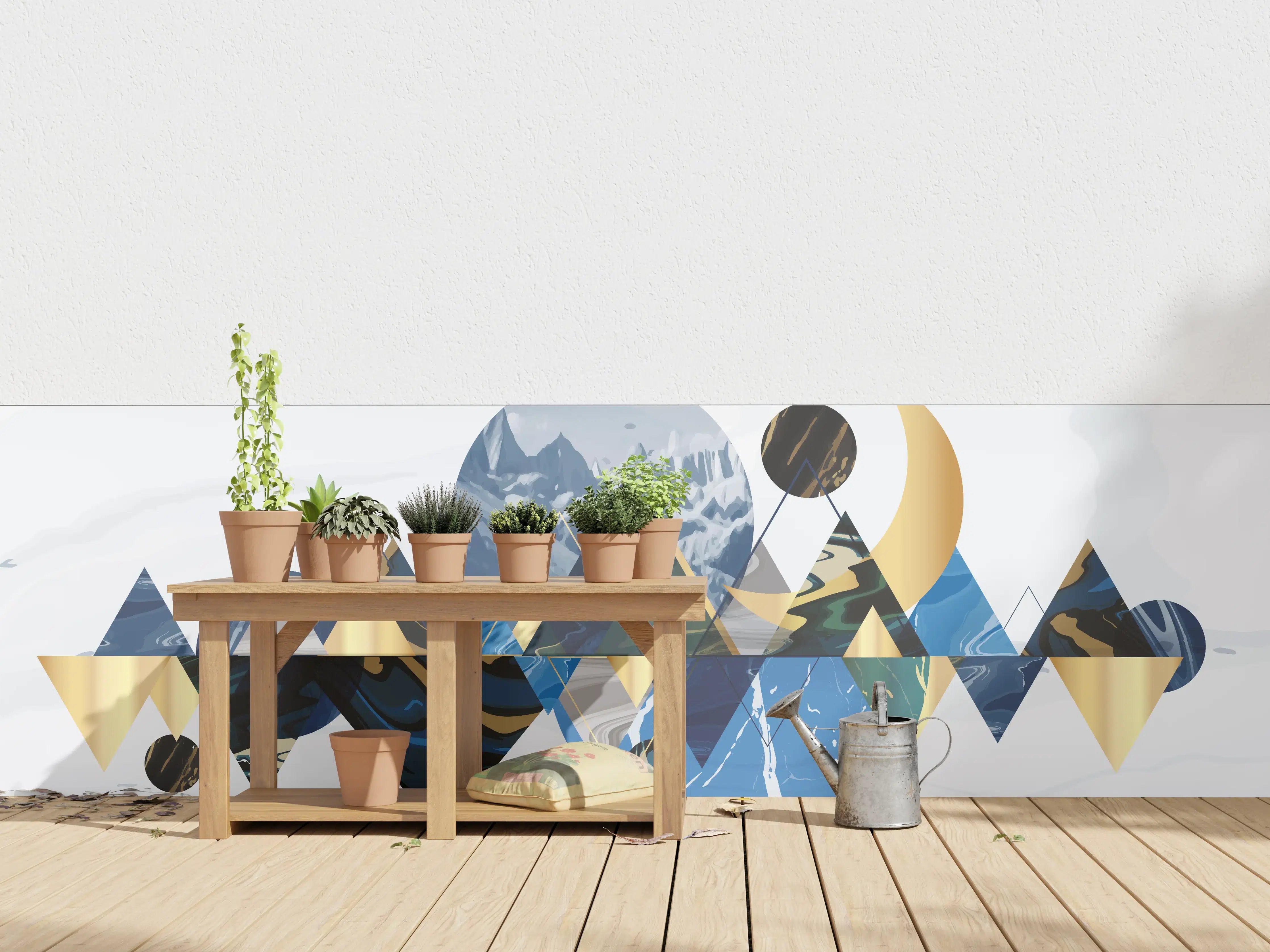 Wandverkleidung außen - Geometrische Berglandschaft in Blau