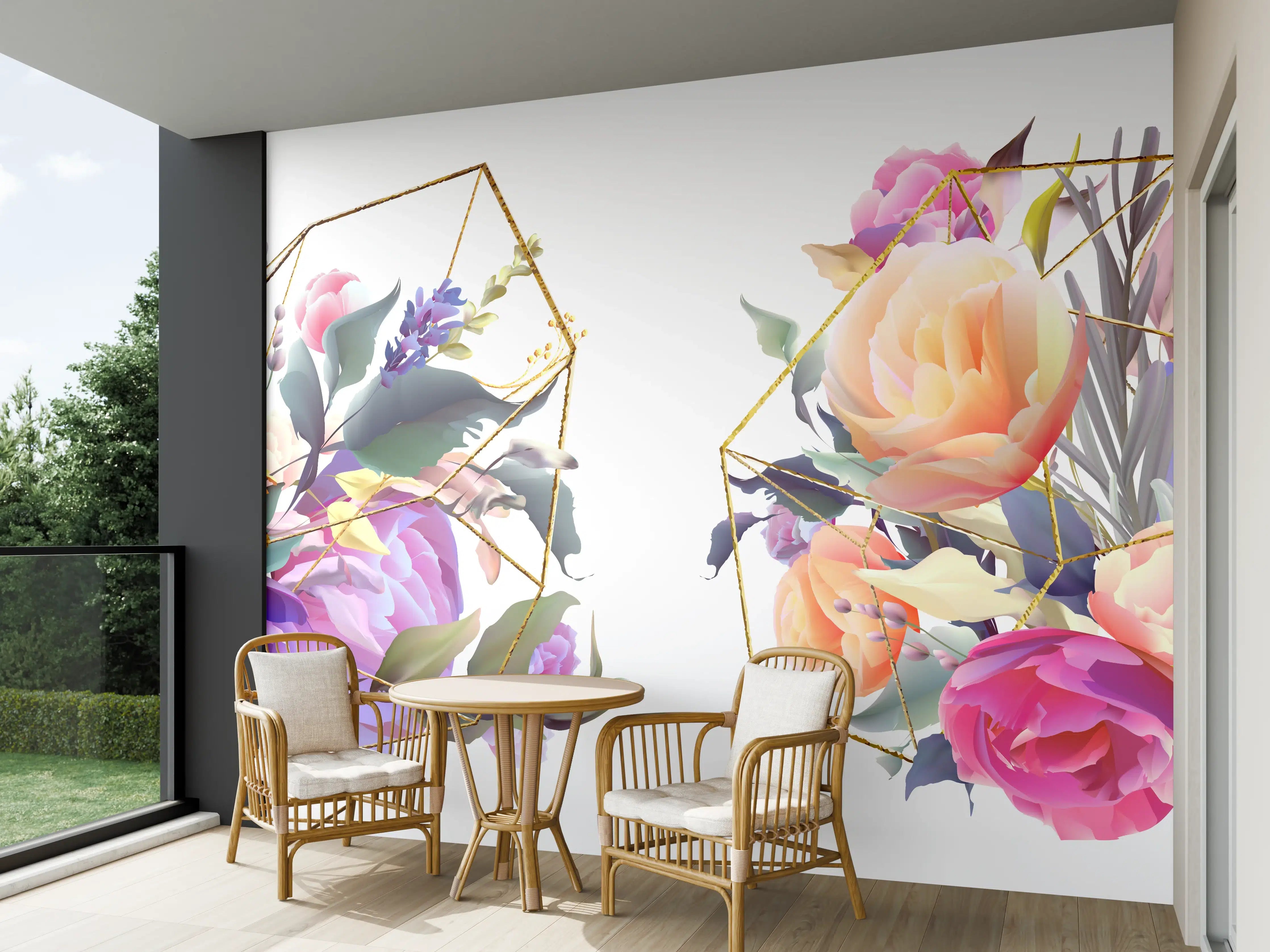 Wandverkleidung außen - Geometrische Blumen Goldglanz