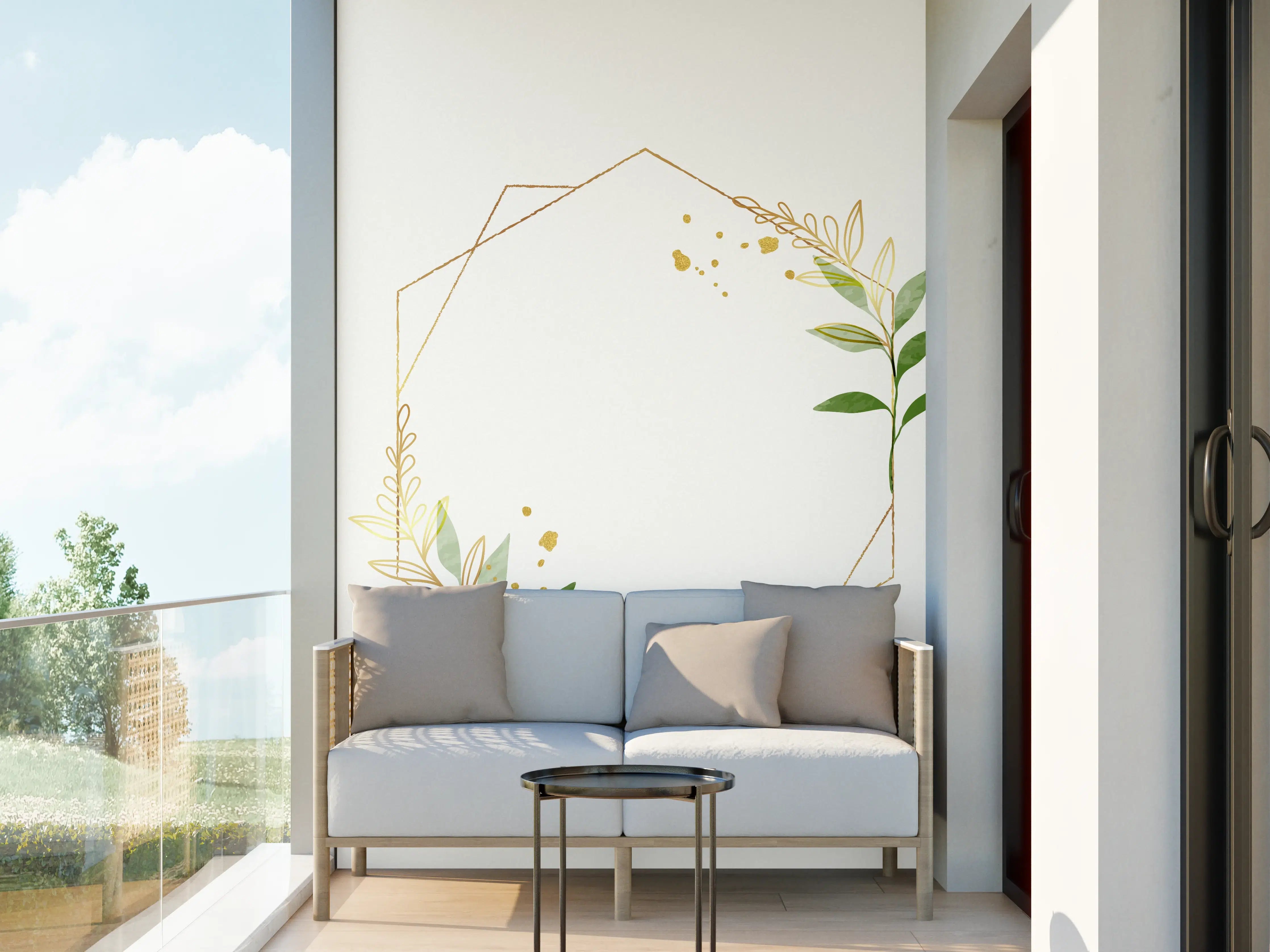 Wandverkleidung außen - Geometrische Blumenrahmen Gold