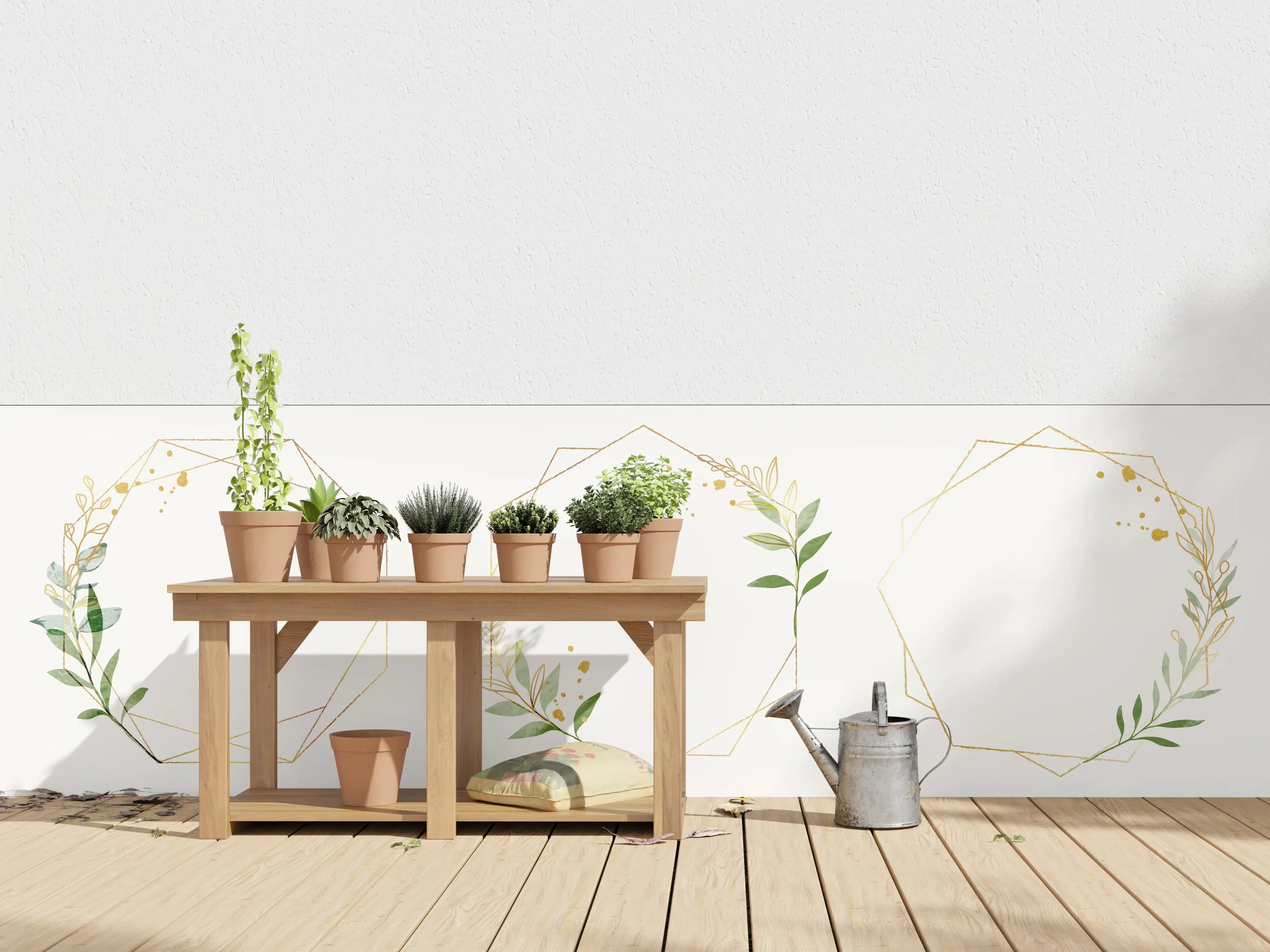 Wandverkleidung außen - Geometrische Blumenrahmen Gold