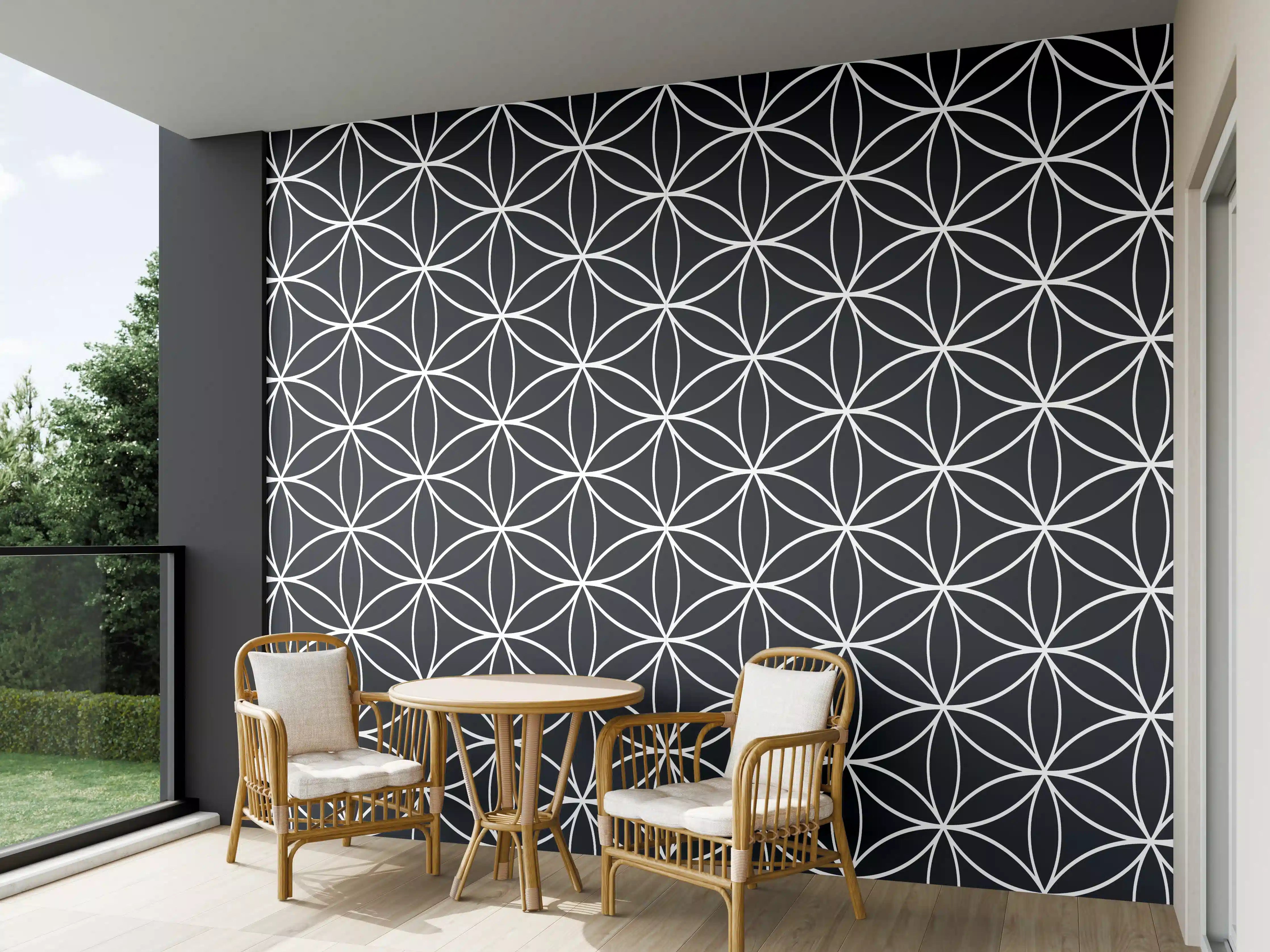 Wandverkleidung außen - Geometrische Fliesen in Schwarz-Weiß