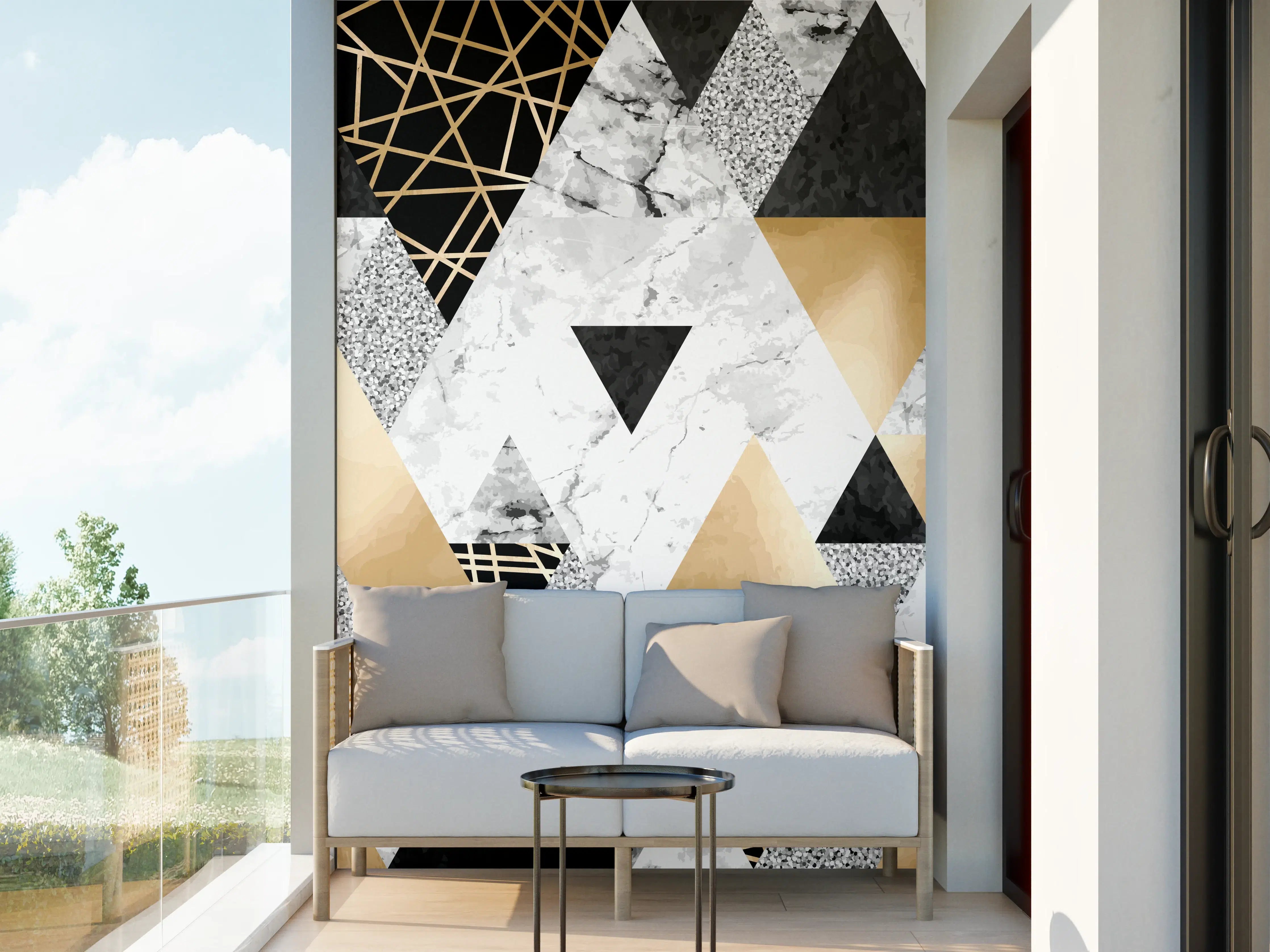 Wandverkleidung außen - Geometrische Gold-Schwarz-Weiß-Muster
