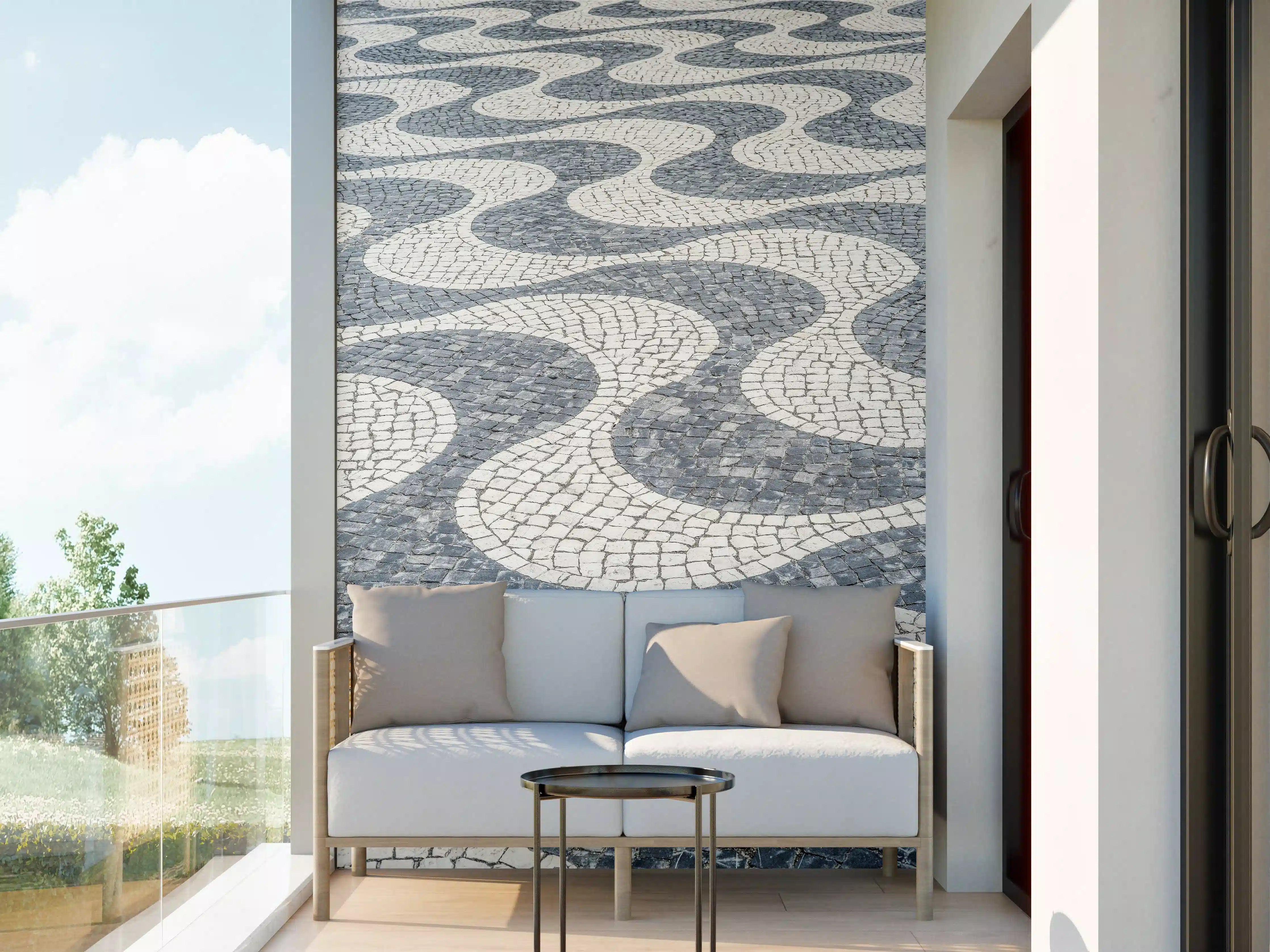 Wandverkleidung außen - Geometrische Weiß-Schwarz-Mosaik